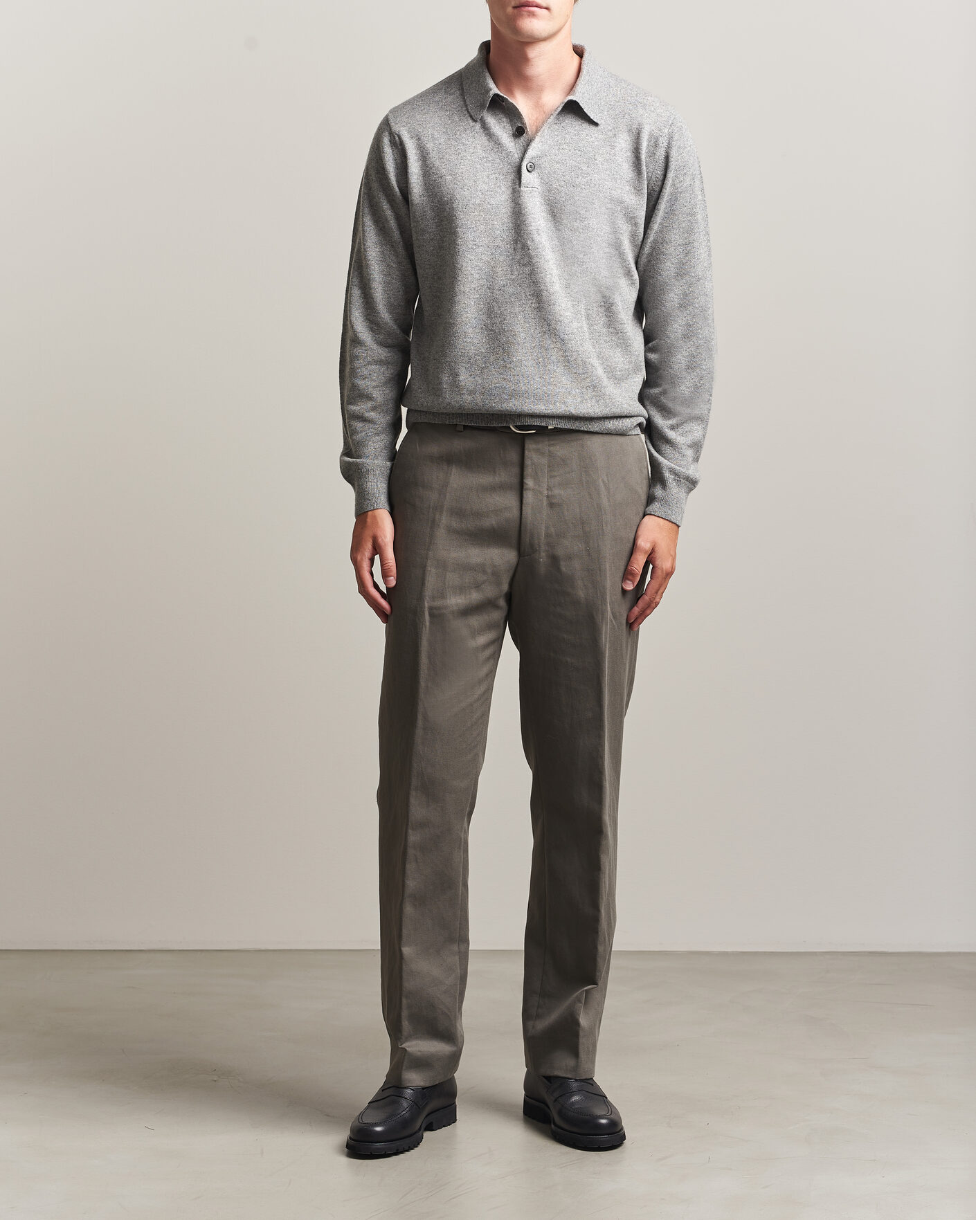 Herr | Tröjor | Sunspel | Cashmere Polo Grey Melange