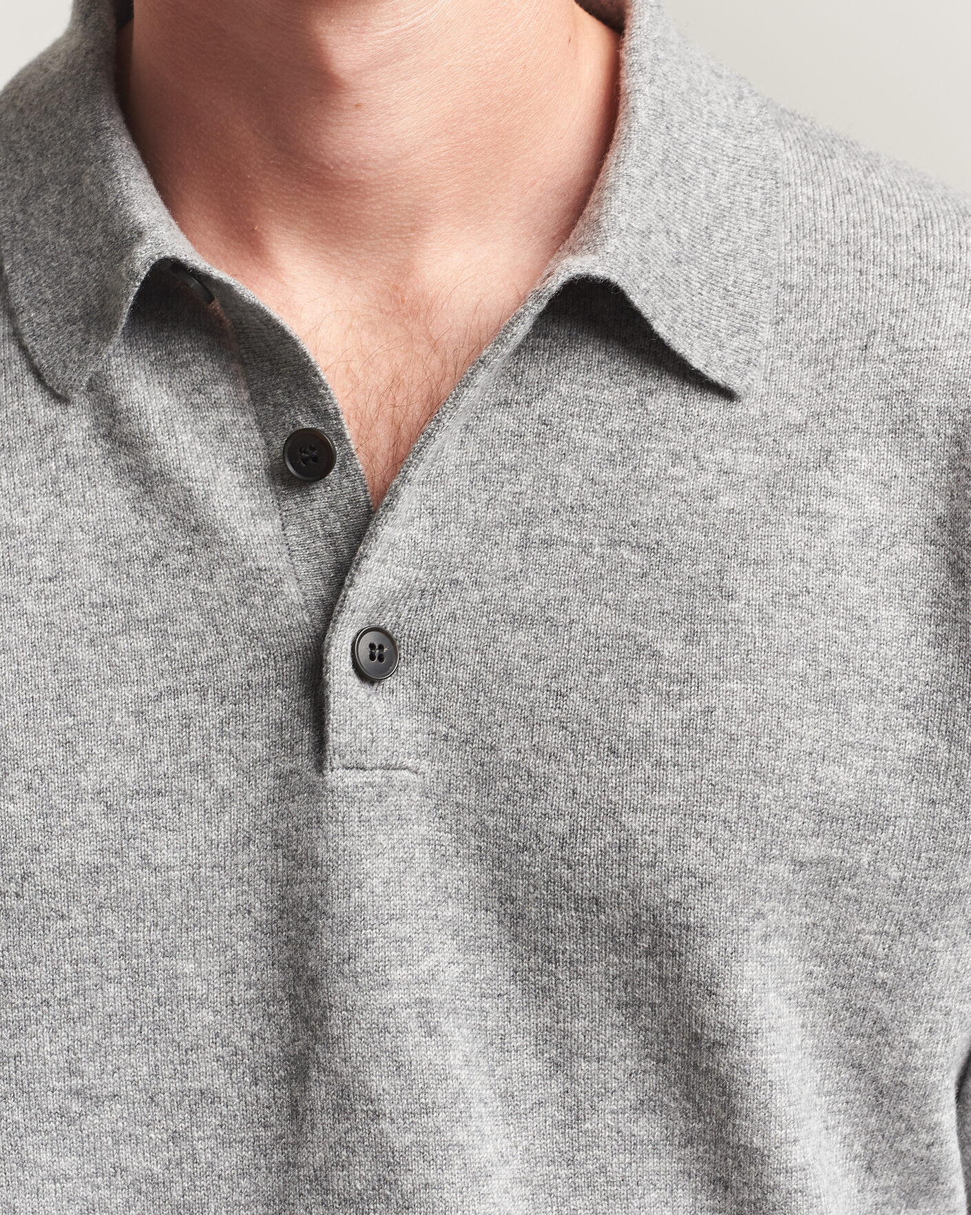 Herr | Tröjor | Sunspel | Cashmere Polo Grey Melange