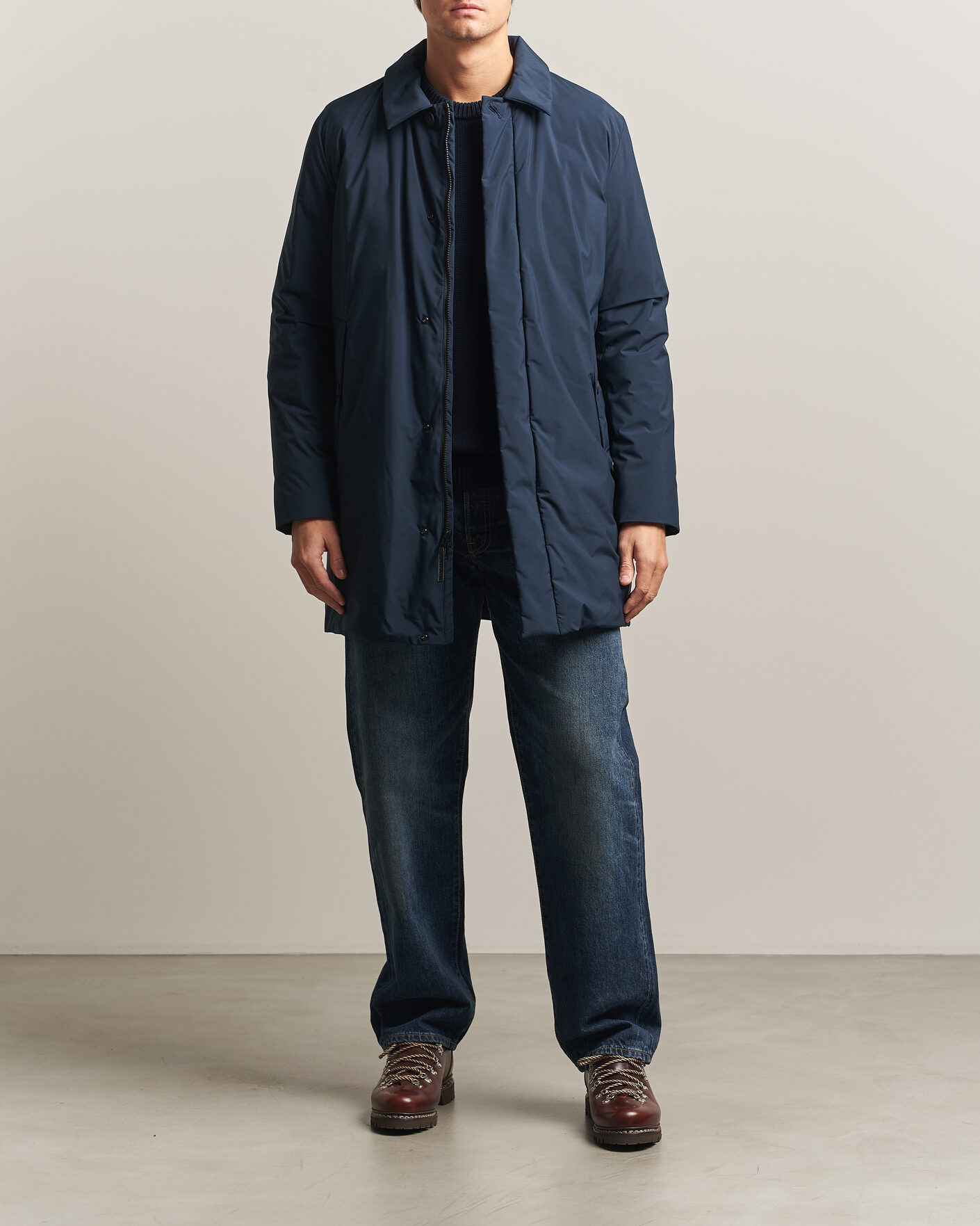 Herr | Jackor | Woolrich | Cloud Lamar Light Padded Coat Melton Blue