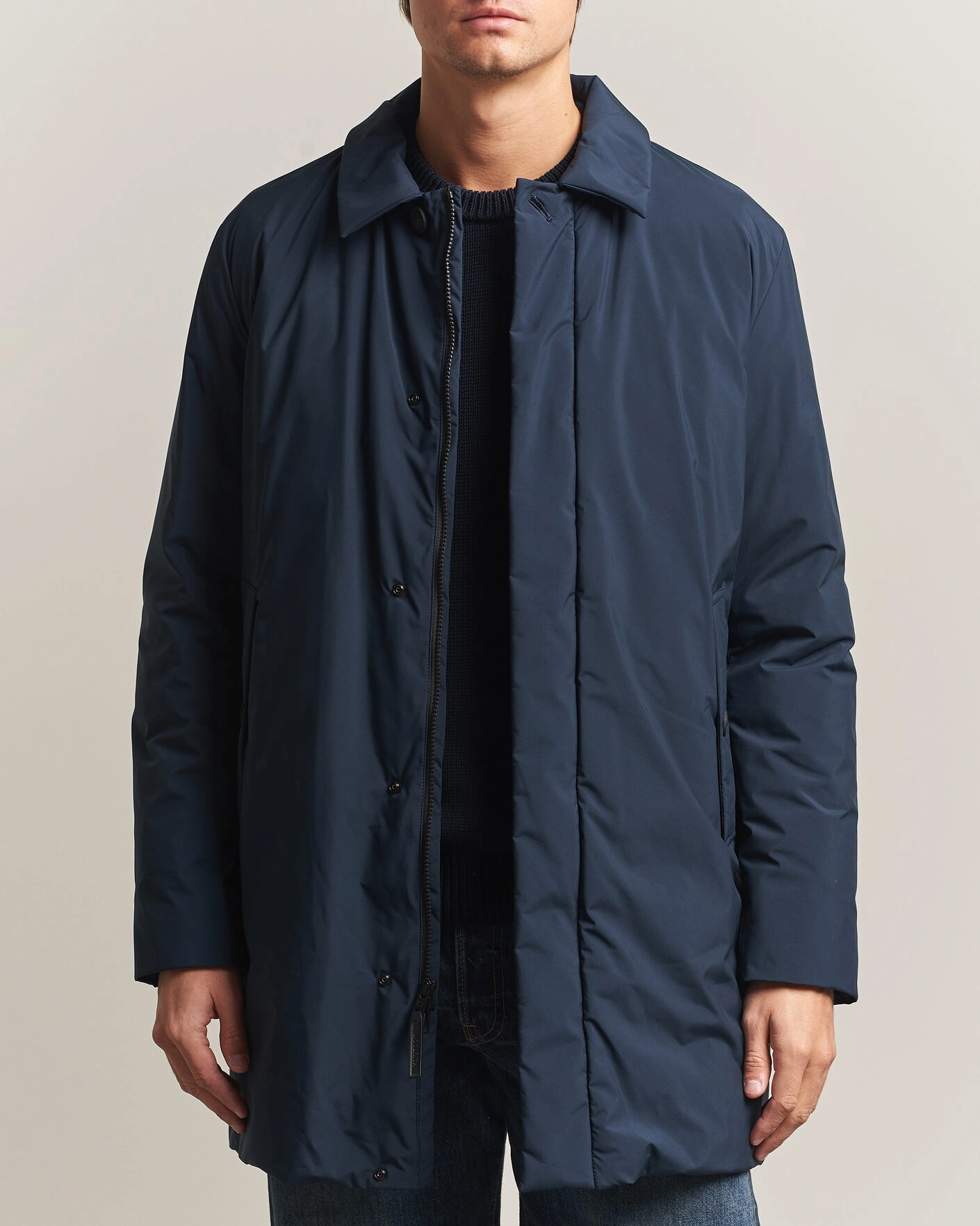 Herr | Jackor | Woolrich | Cloud Lamar Light Padded Coat Melton Blue