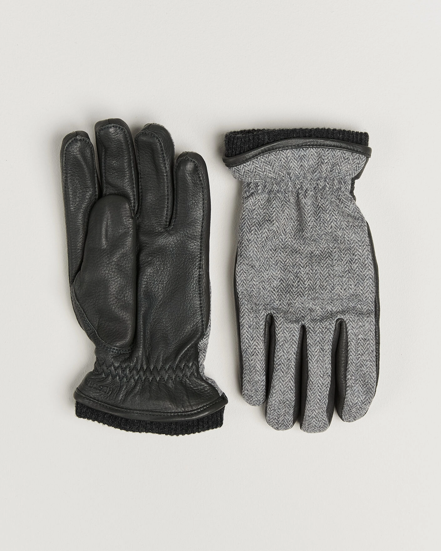 Herr | Handskar | Hestra | Wilhelm Herringbone Wool/Elkskin Glove Grey