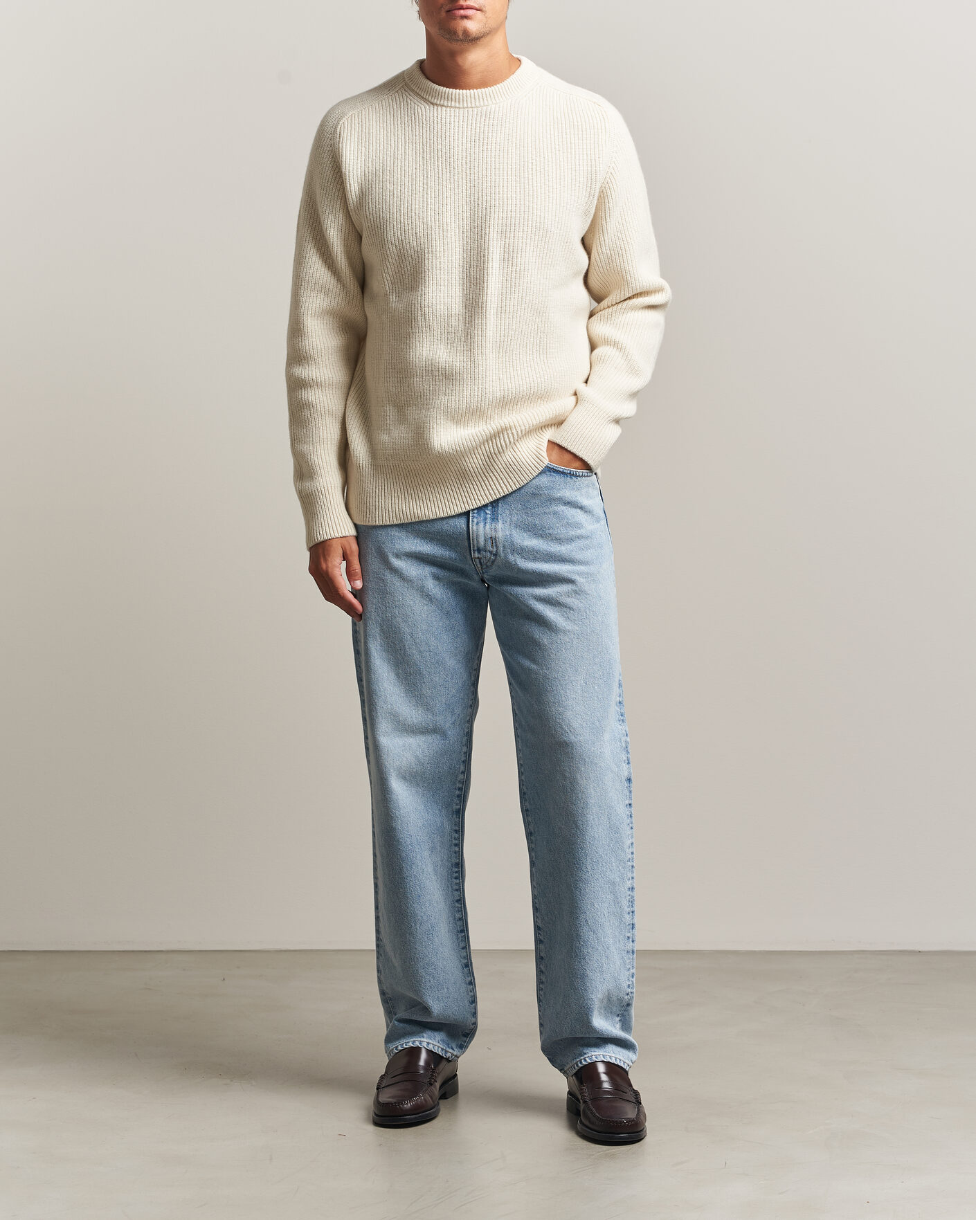 Herr | Tröjor | Merz b. Schwanen | Merino/Cashmere Knitted Sweater Nature