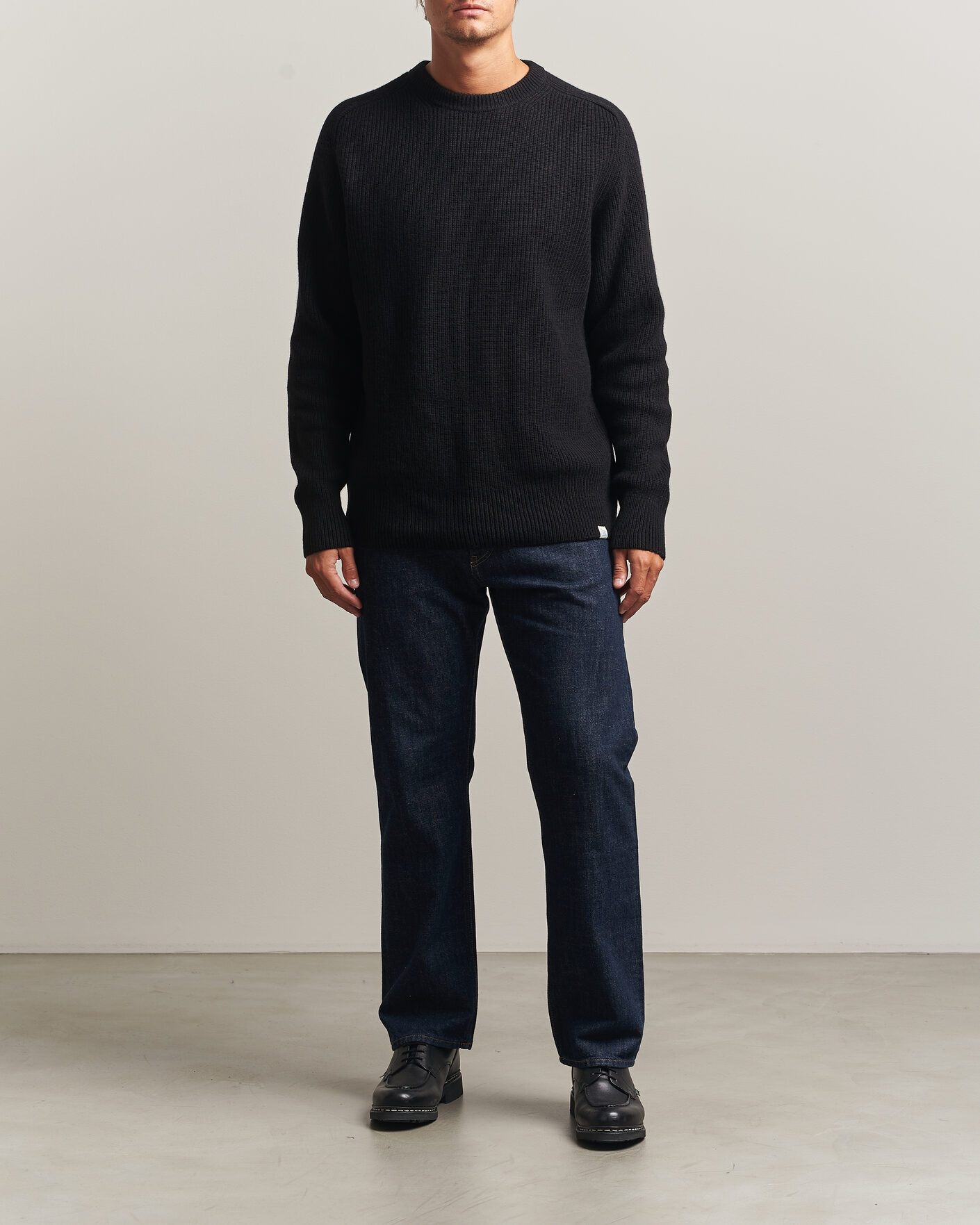 Herr | Tröjor | Merz b. Schwanen | Merino/Cashmere Knitted Sweater Deep Black