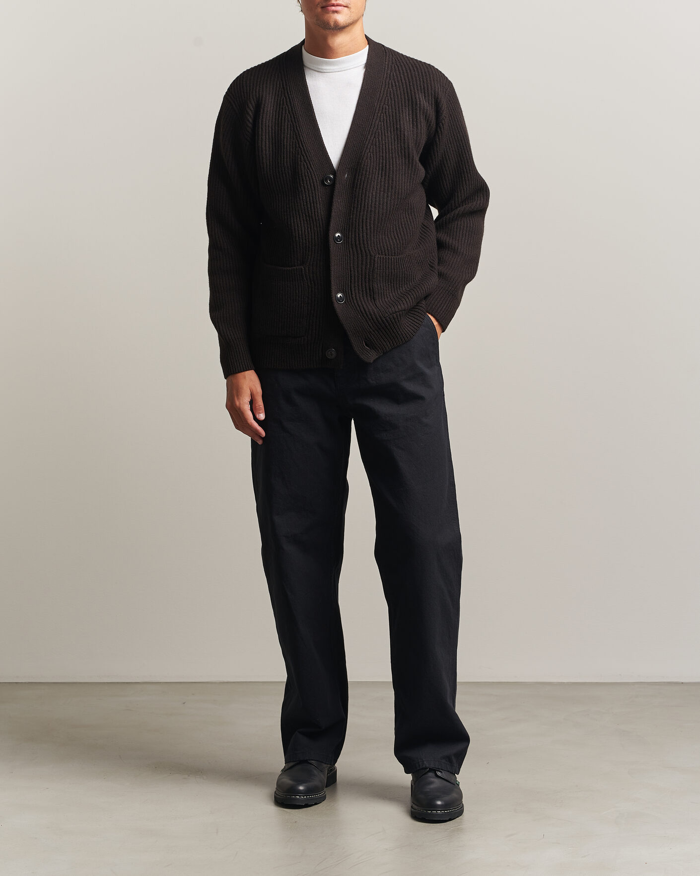 Herr | Tröjor | Merz b. Schwanen | Merino/Cashmere Knitted Cardigan Espresso