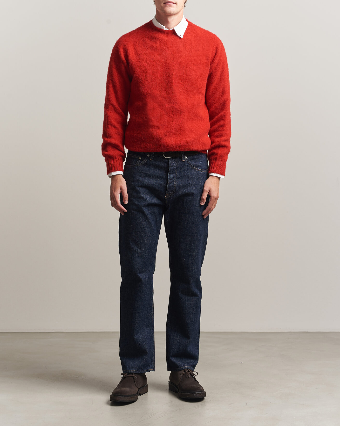 Herr | Tröjor | Harley Of Scotland | Brushed Supersoft Lambswool Crewneck Cardinal