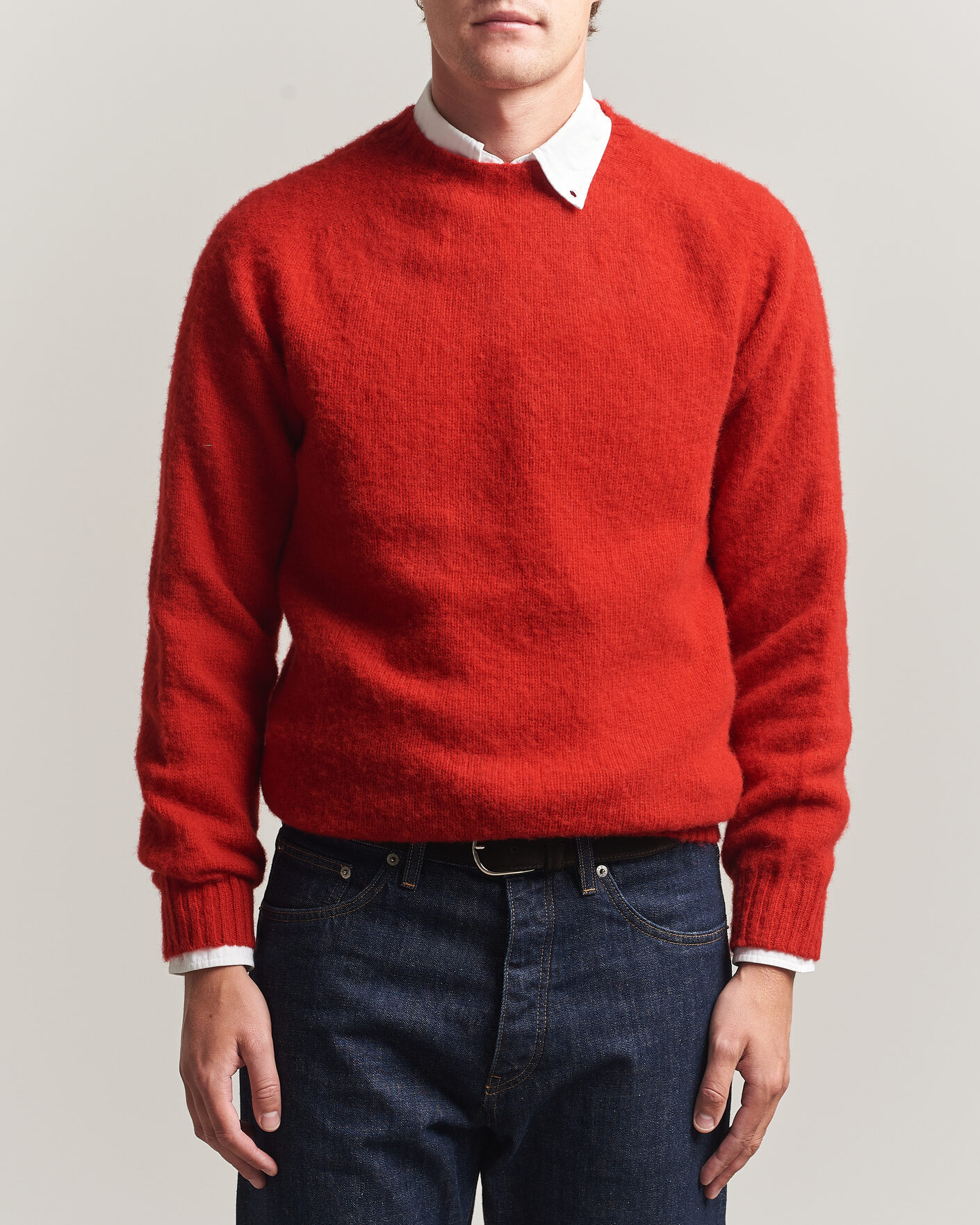Herr | Tröjor | Harley Of Scotland | Brushed Supersoft Lambswool Crewneck Cardinal