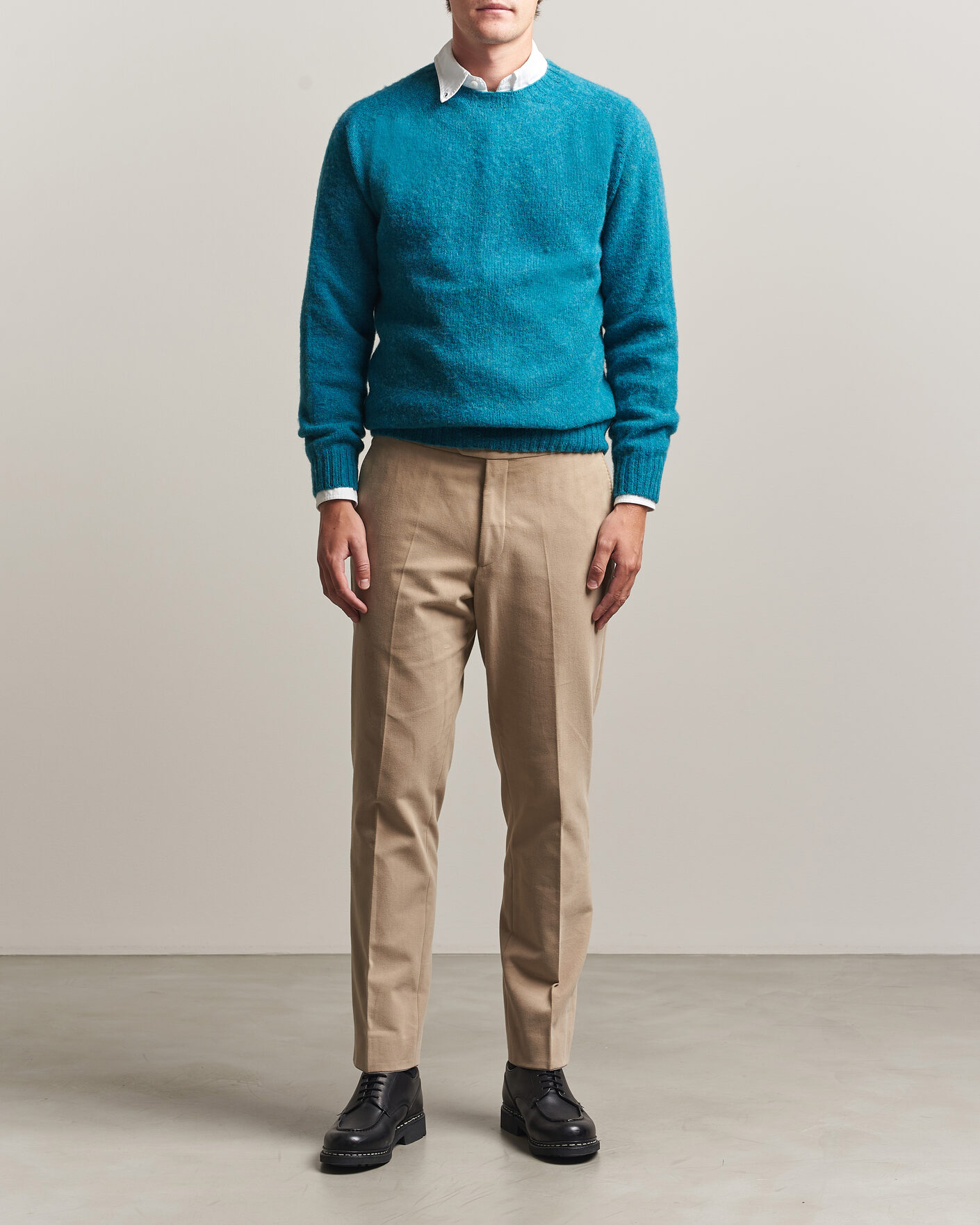 Herr | Tröjor | Harley Of Scotland | Brushed Supersoft Lambswool Crewneck Gulfstream