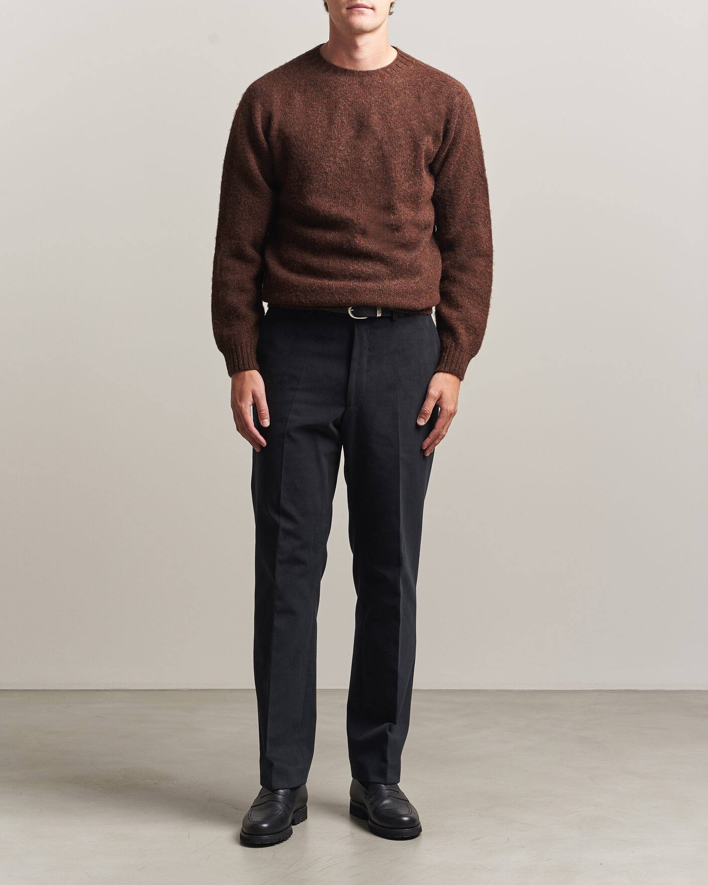 Herr | Tröjor | Harley Of Scotland | Brushed Supersoft Lambswool Crewneck Marron