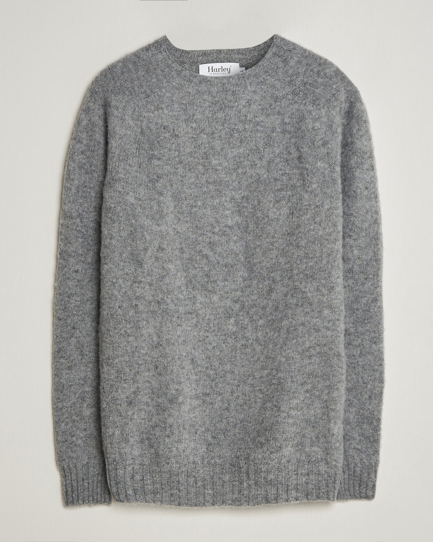 Herr | Tröjor | Harley Of Scotland | Brushed Supersoft Lambswool Crewneck Mid Grey