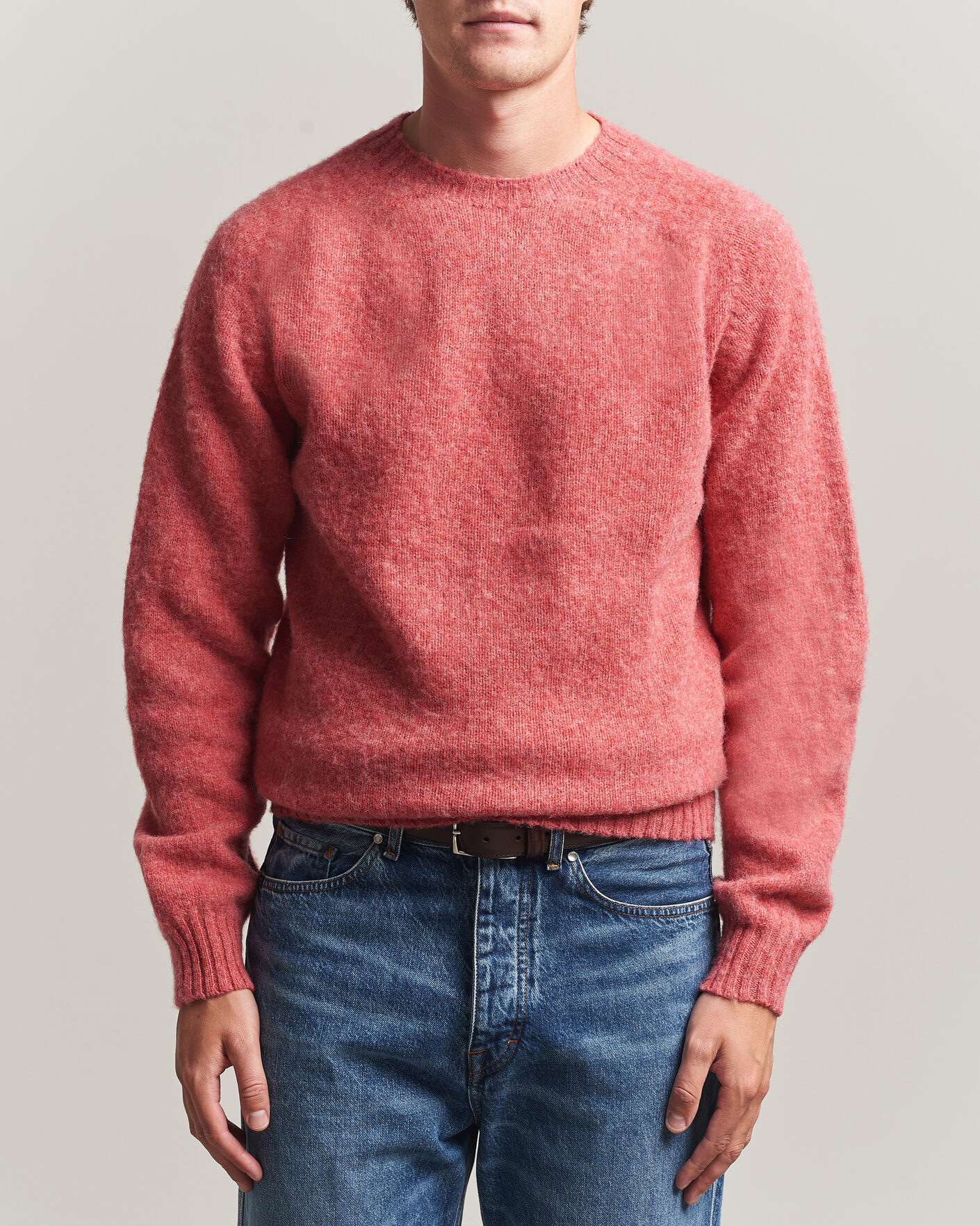 Herr | Tröjor | Harley Of Scotland | Brushed Supersoft Lambswool Crewneck Tea Rose