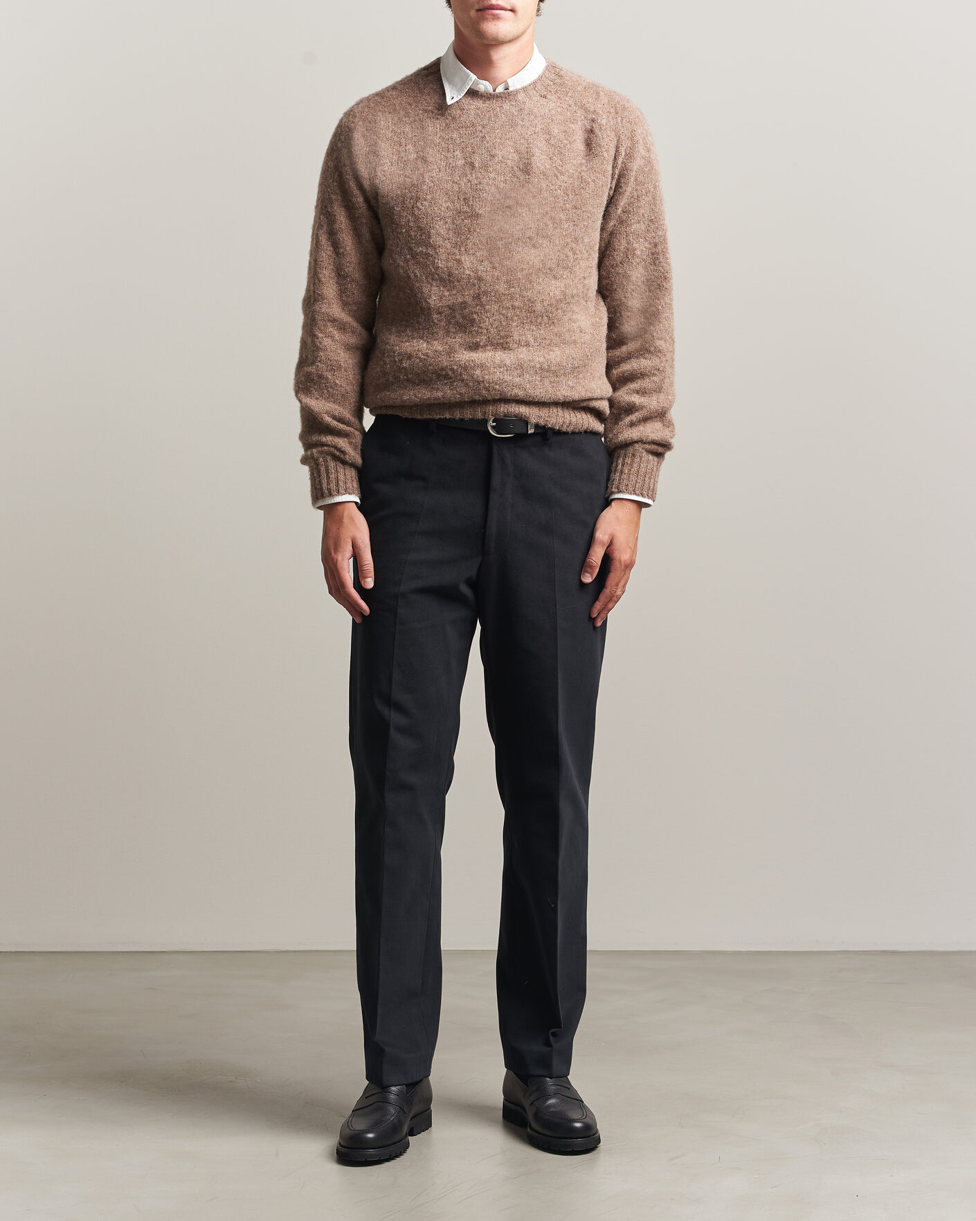 Herr | Tröjor | Harley Of Scotland | Brushed Supersoft Lambswool Crewneck Tundra