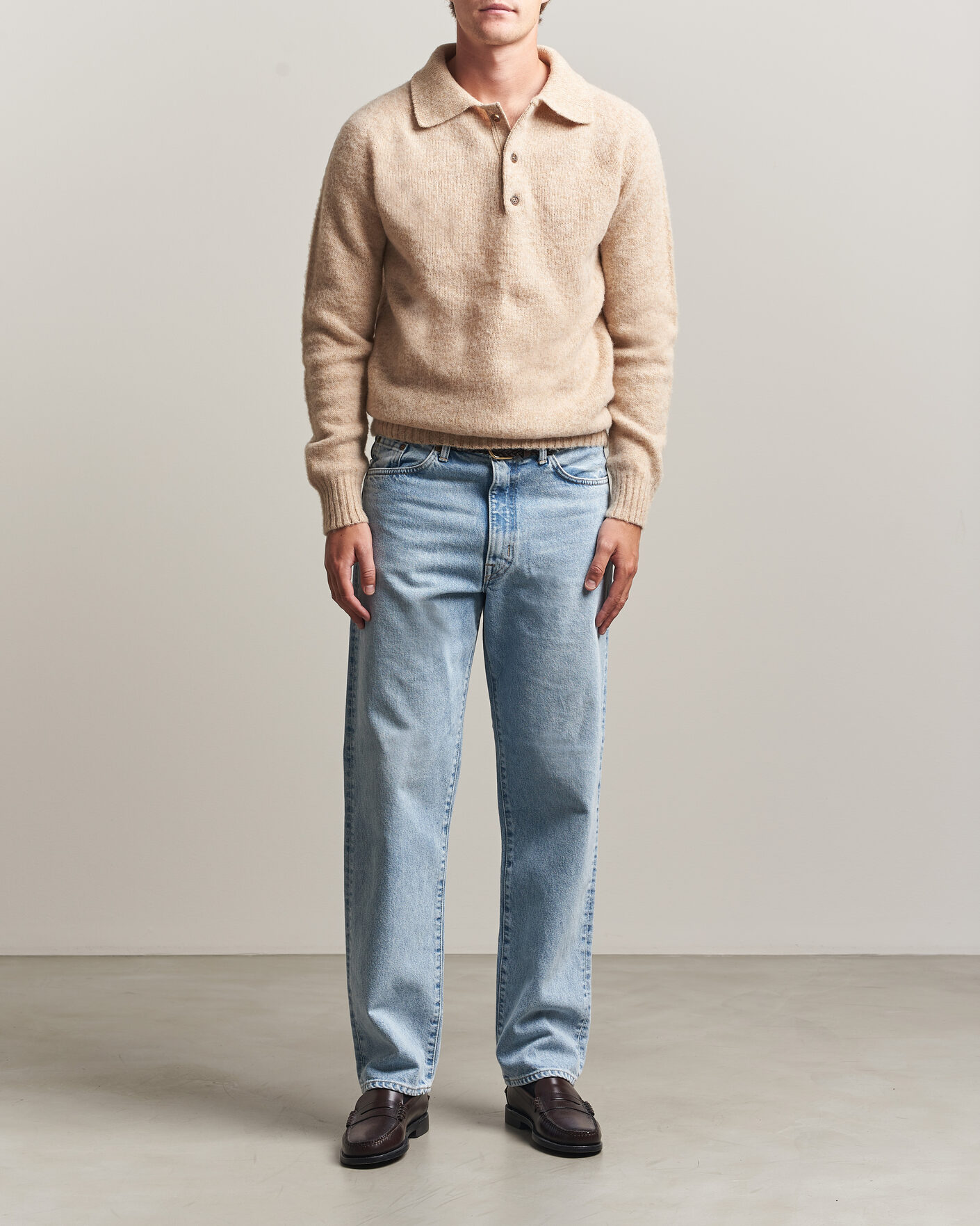Herr | Tröjor | Harley Of Scotland | Brushed Supersoft Lambswool Polo Calico