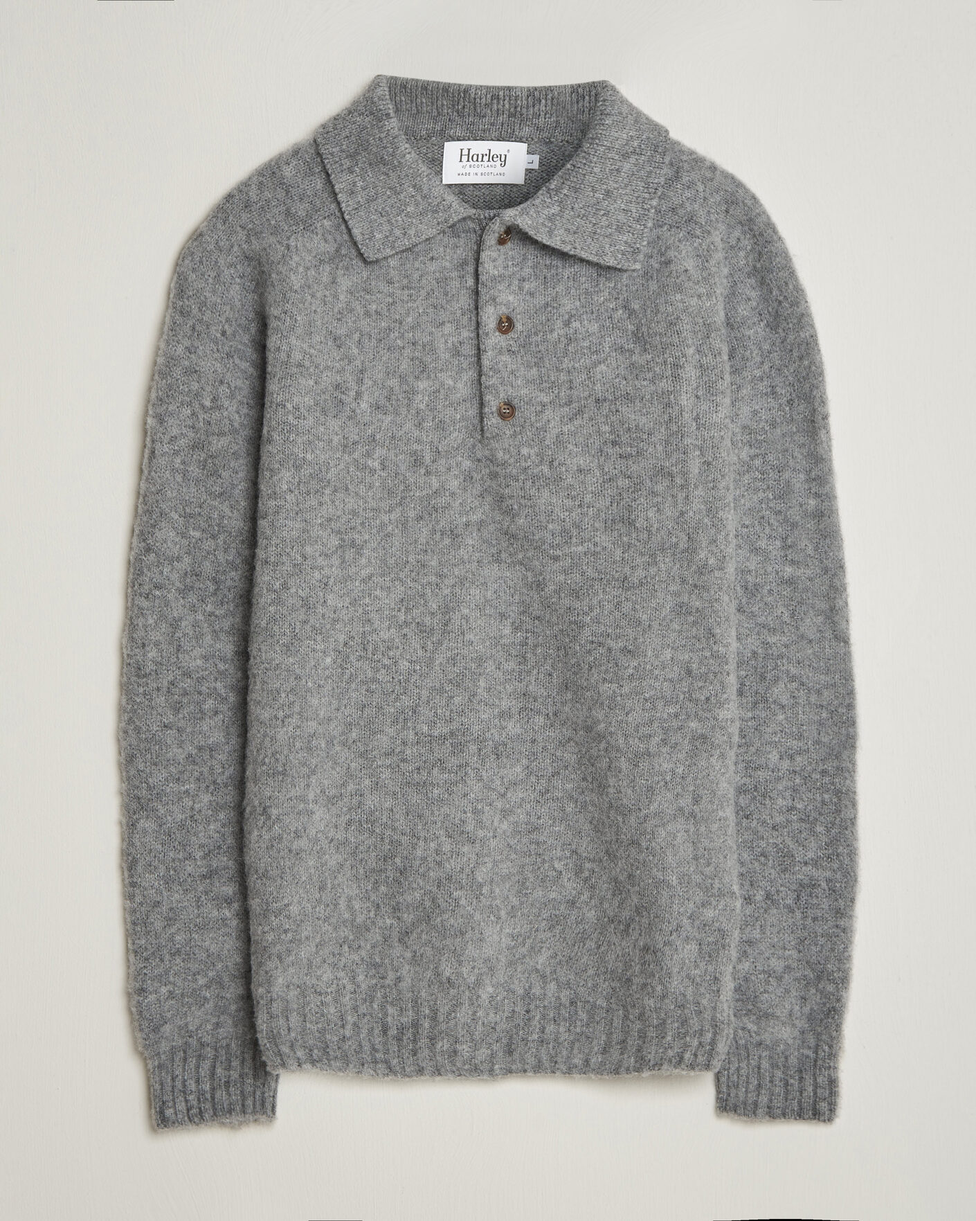 Herr | Tröjor | Harley Of Scotland | Brushed Supersoft Lambswool Polo Mid Grey