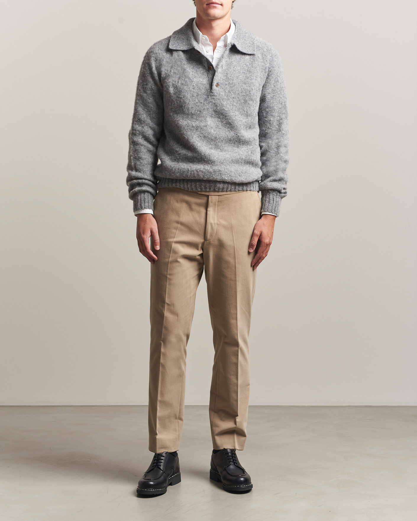 Herr | Tröjor | Harley Of Scotland | Brushed Supersoft Lambswool Polo Mid Grey