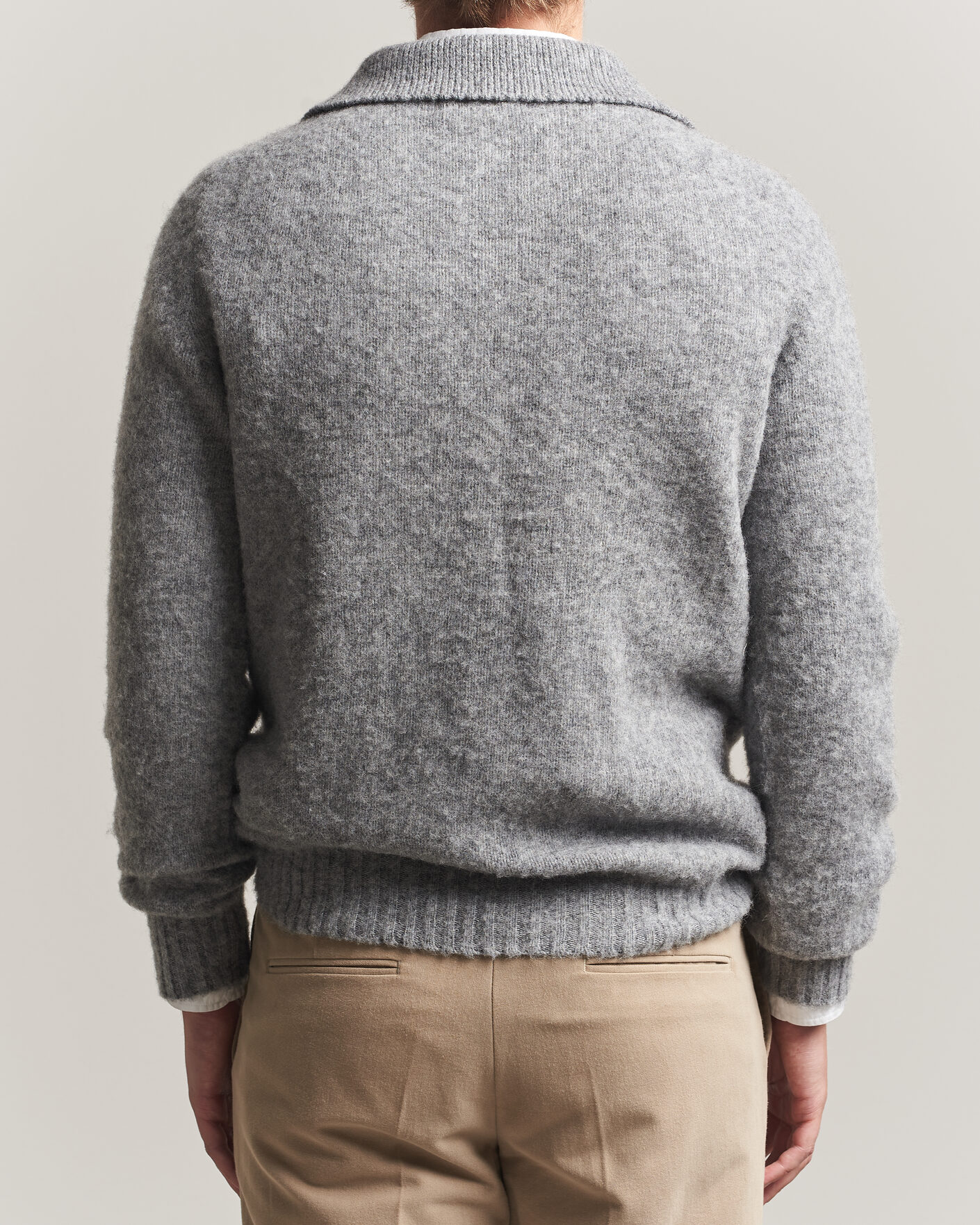 Herr | Tröjor | Harley Of Scotland | Brushed Supersoft Lambswool Polo Mid Grey
