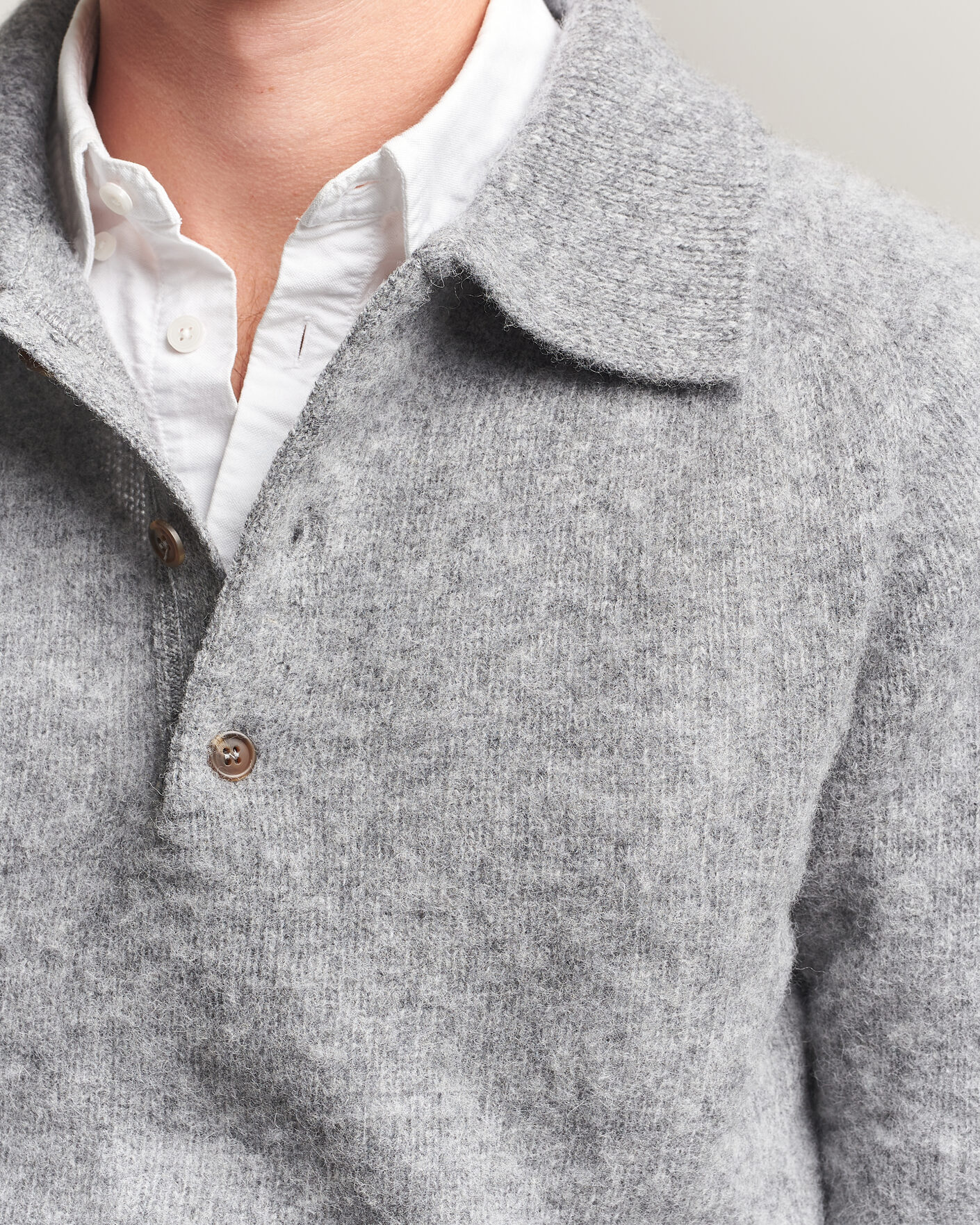 Herr | Tröjor | Harley Of Scotland | Brushed Supersoft Lambswool Polo Mid Grey