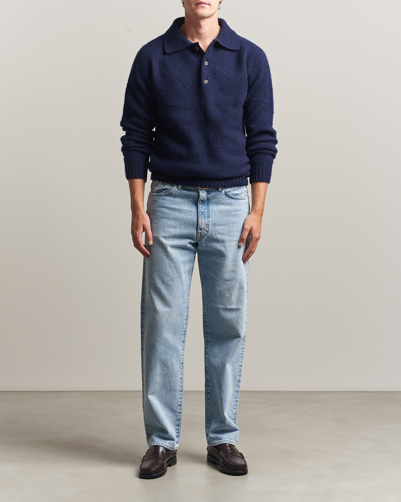 Herr | Tröjor | Harley Of Scotland | Brushed Supersoft Lambswool Polo Navy