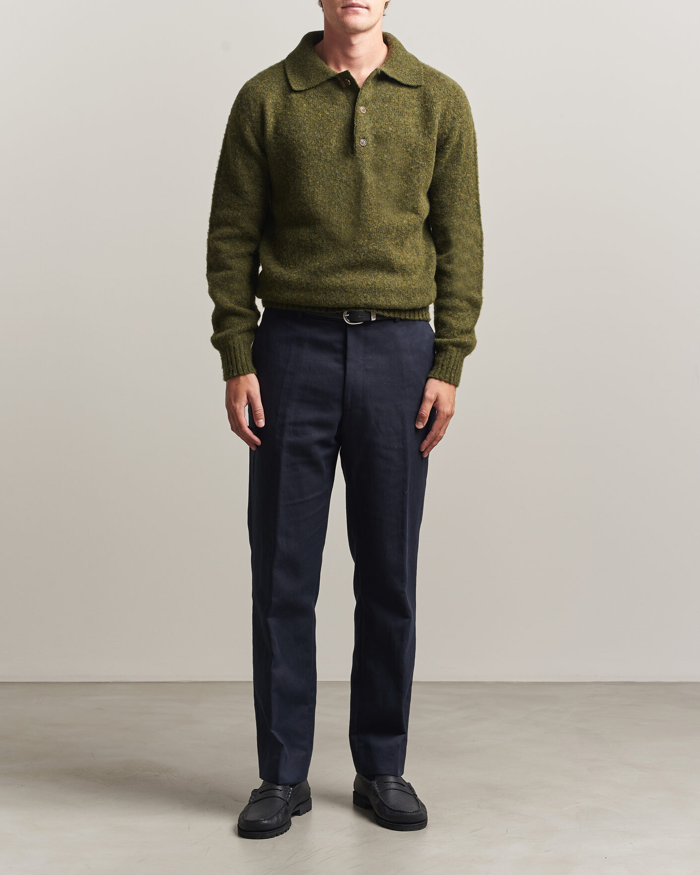 Herr | Tröjor | Harley Of Scotland | Brushed Supersoft Lambswool Polo Scots Pine
