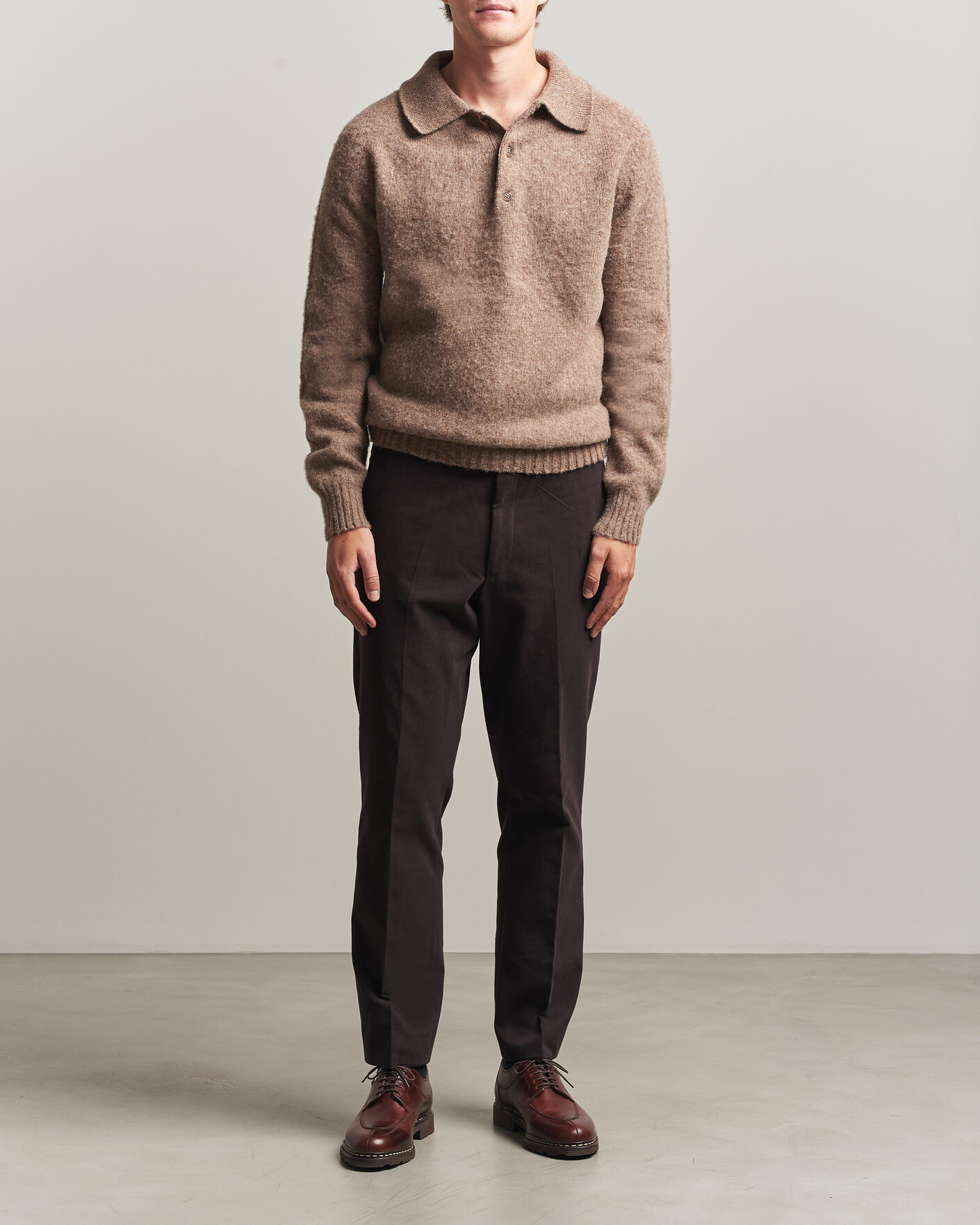 Herr | Tröjor | Harley Of Scotland | Brushed Supersoft Lambswool Polo Tundra