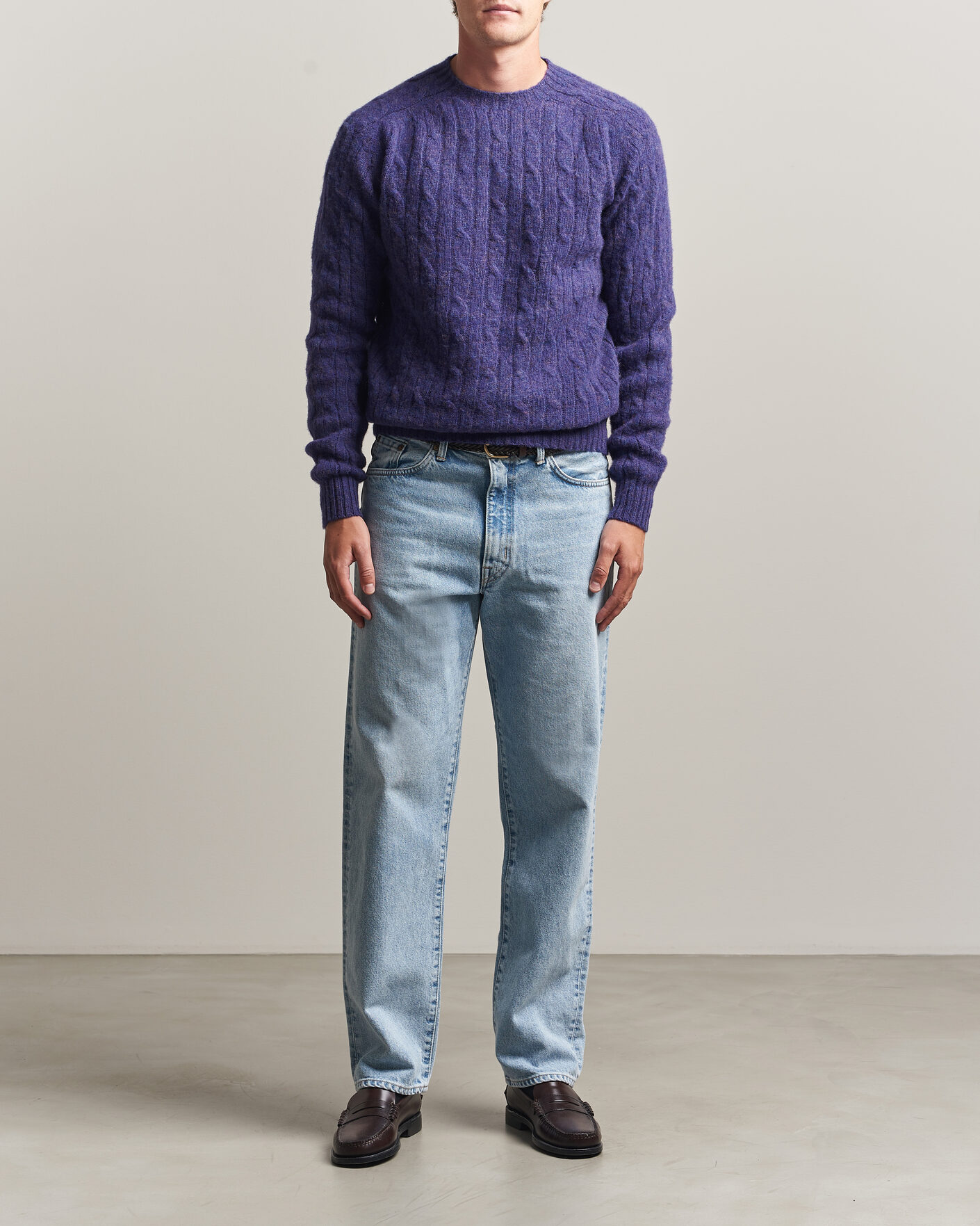 Herr | Tröjor | Harley Of Scotland | Brushed Supersoft Lambswool Cable Iris