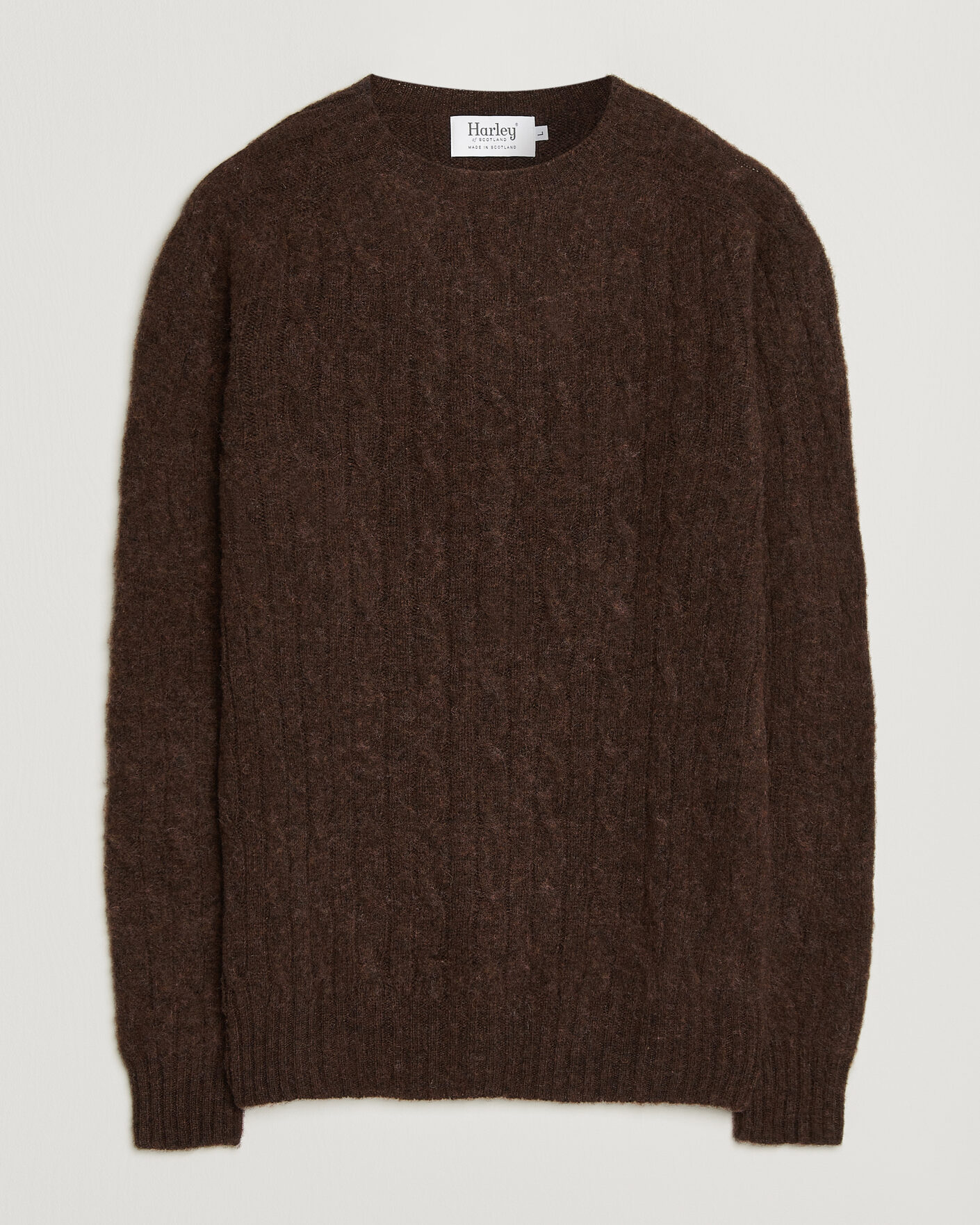 Herr | Tröjor | Harley Of Scotland | Brushed Supersoft Lambswool Cable Marron