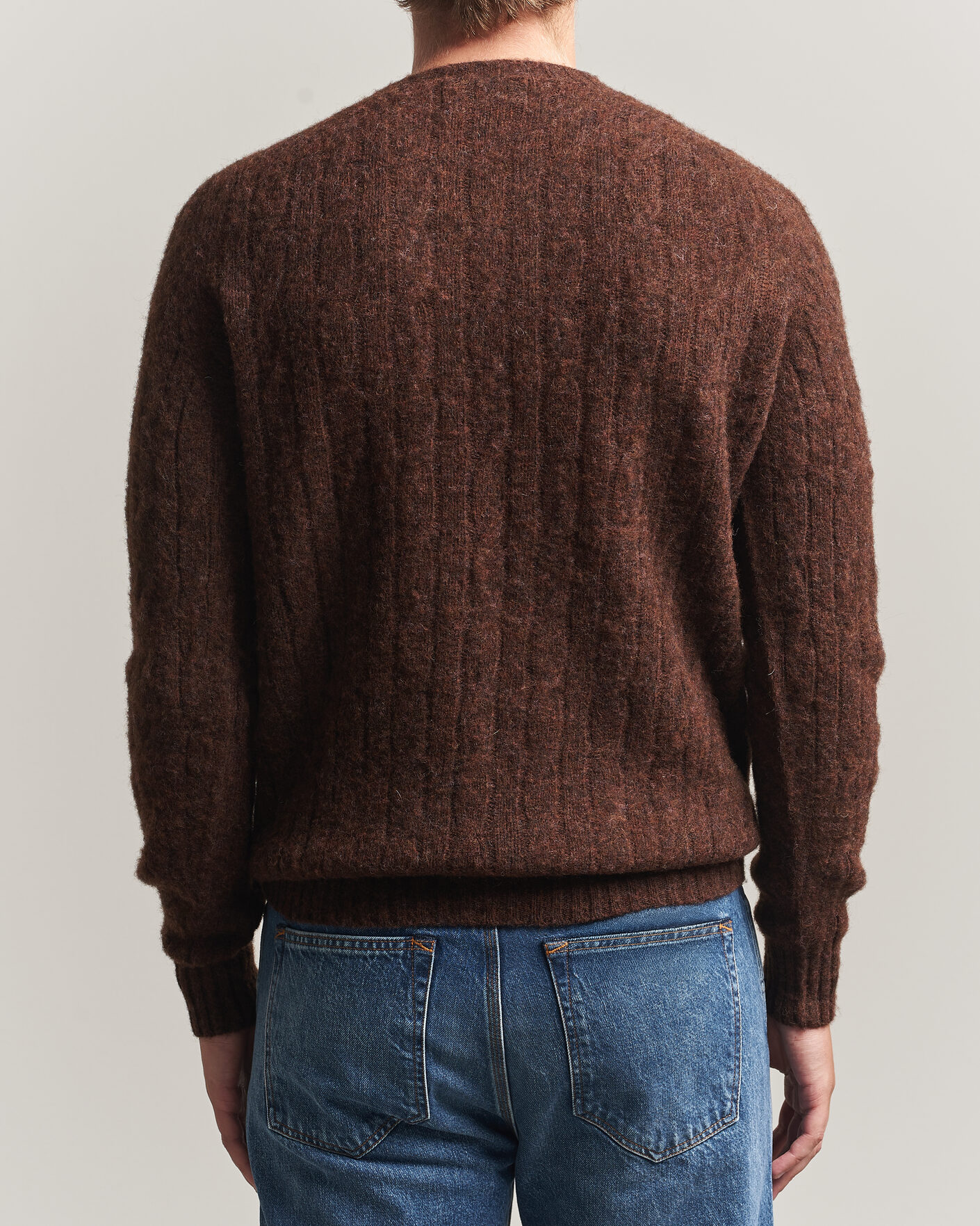 Herr | Tröjor | Harley Of Scotland | Brushed Supersoft Lambswool Cable Marron