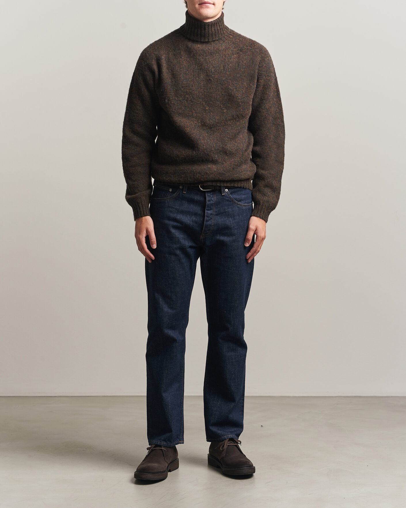 Herr | Tröjor | Harley Of Scotland | Brushed Supersoft Lambswool Rollneck Carob