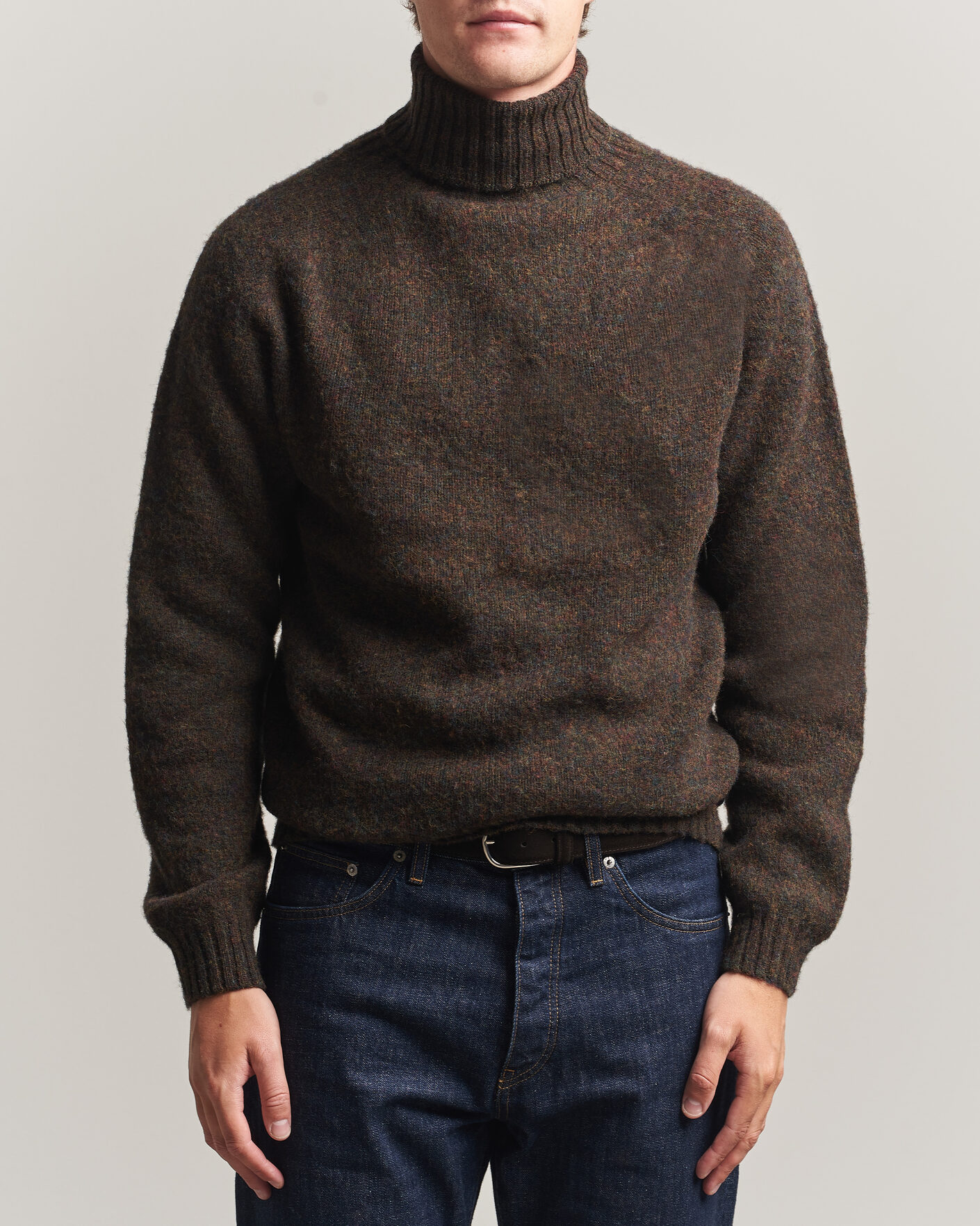 Herr | Tröjor | Harley Of Scotland | Brushed Supersoft Lambswool Rollneck Carob
