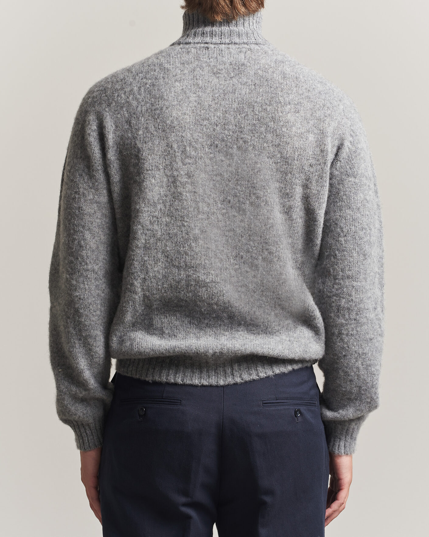 Herr | Tröjor | Harley Of Scotland | Brushed Supersoft Lambswool Rollneck Mid Grey