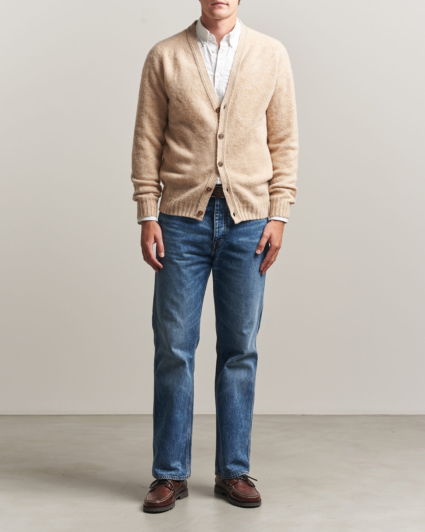 Herr | Tröjor | Harley Of Scotland | Brushed Supersoft Lambswool Cardigan Calico