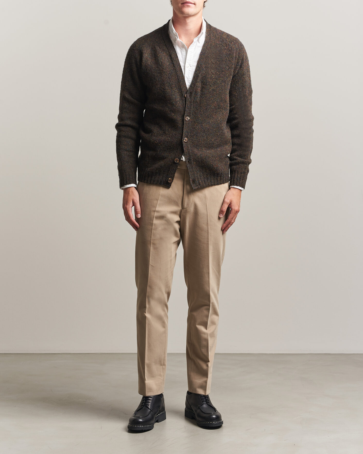 Herr | Tröjor | Harley Of Scotland | Brushed Supersoft Lambswool Cardigan Carob