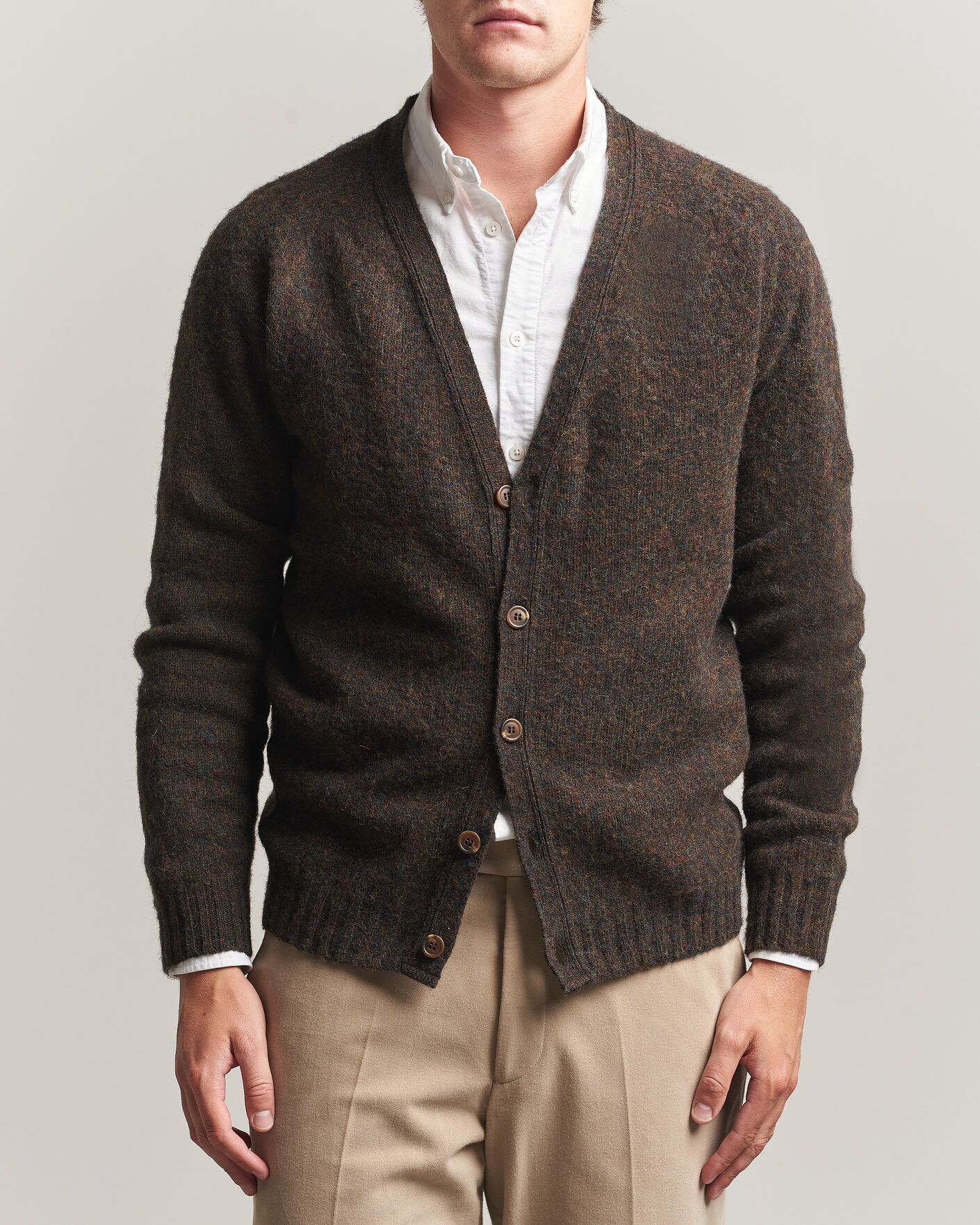 Herr | Tröjor | Harley Of Scotland | Brushed Supersoft Lambswool Cardigan Carob