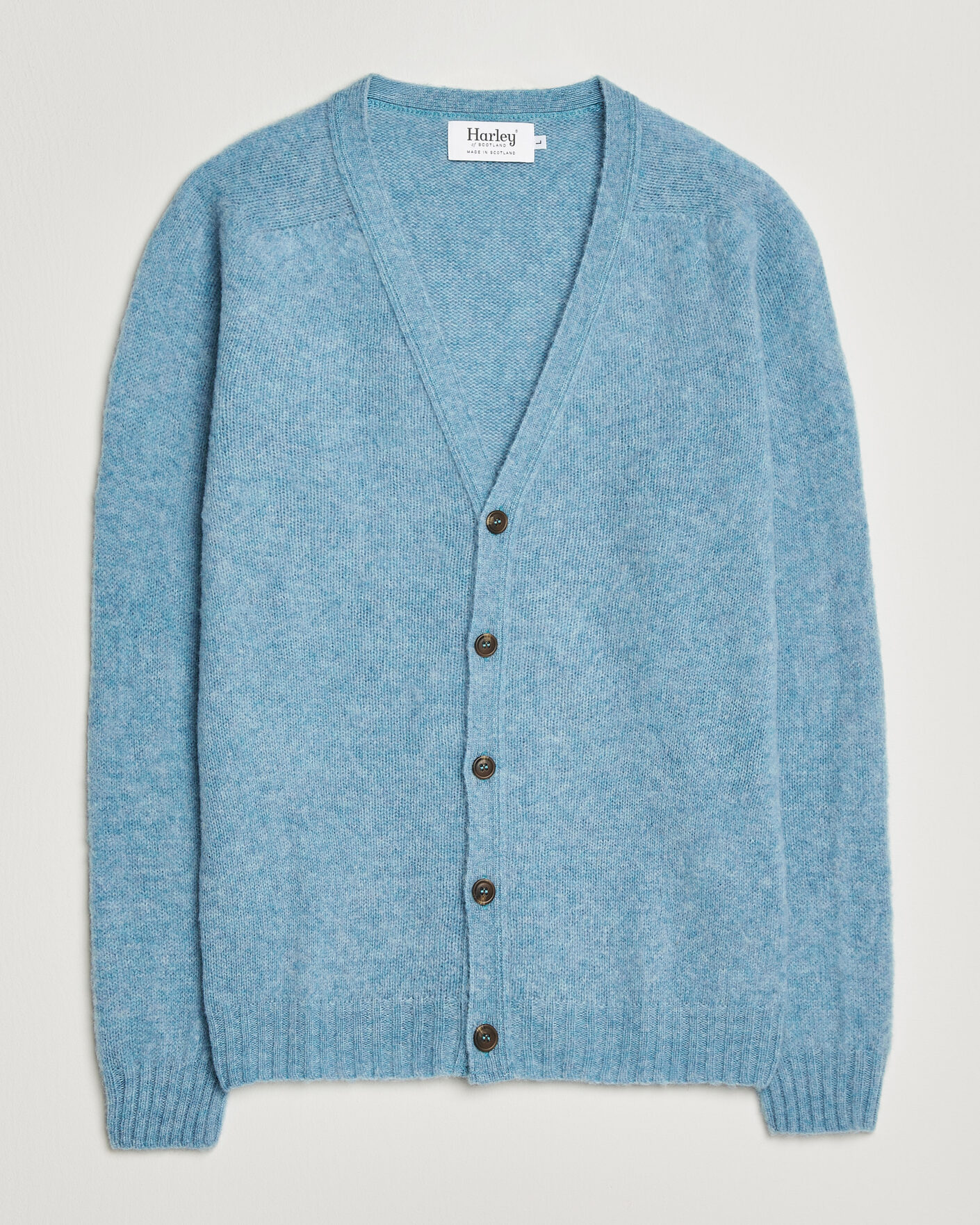 Herr | Tröjor | Harley Of Scotland | Brushed Supersoft Lambswool Cardigan Loch Blue