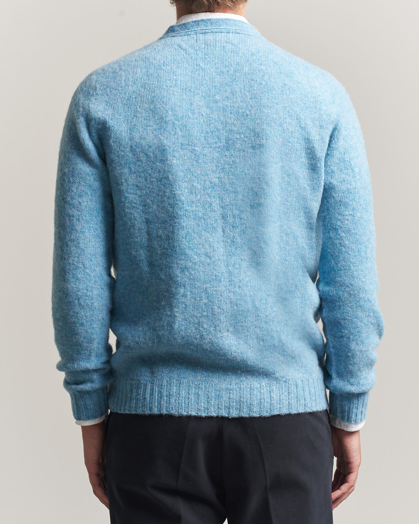 Herr | Tröjor | Harley Of Scotland | Brushed Supersoft Lambswool Cardigan Loch Blue