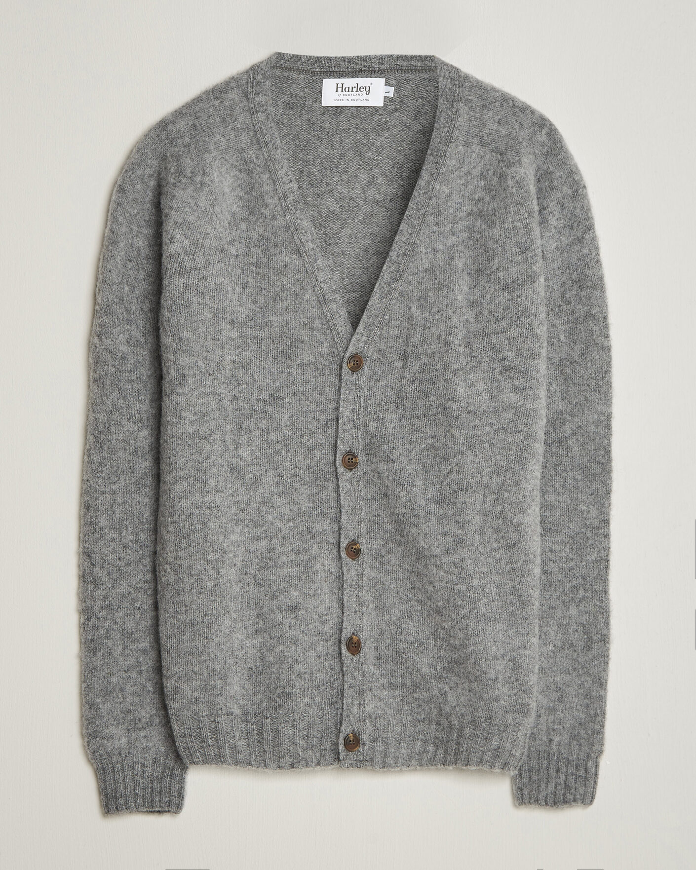 Herr | Tröjor | Harley Of Scotland | Brushed Supersoft Lambswool Cardigan Mid Grey
