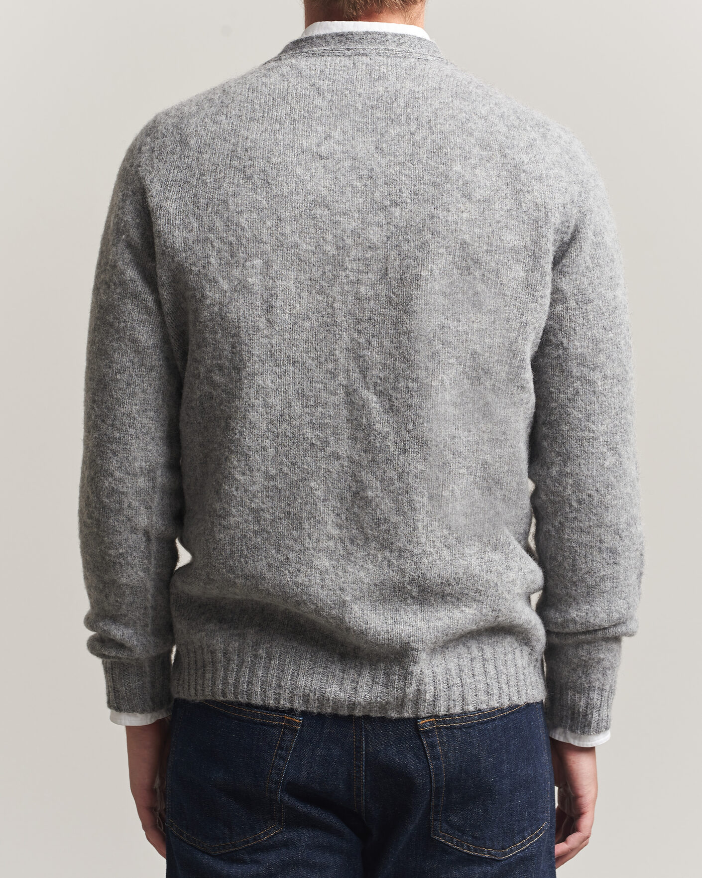 Herr | Tröjor | Harley Of Scotland | Brushed Supersoft Lambswool Cardigan Mid Grey