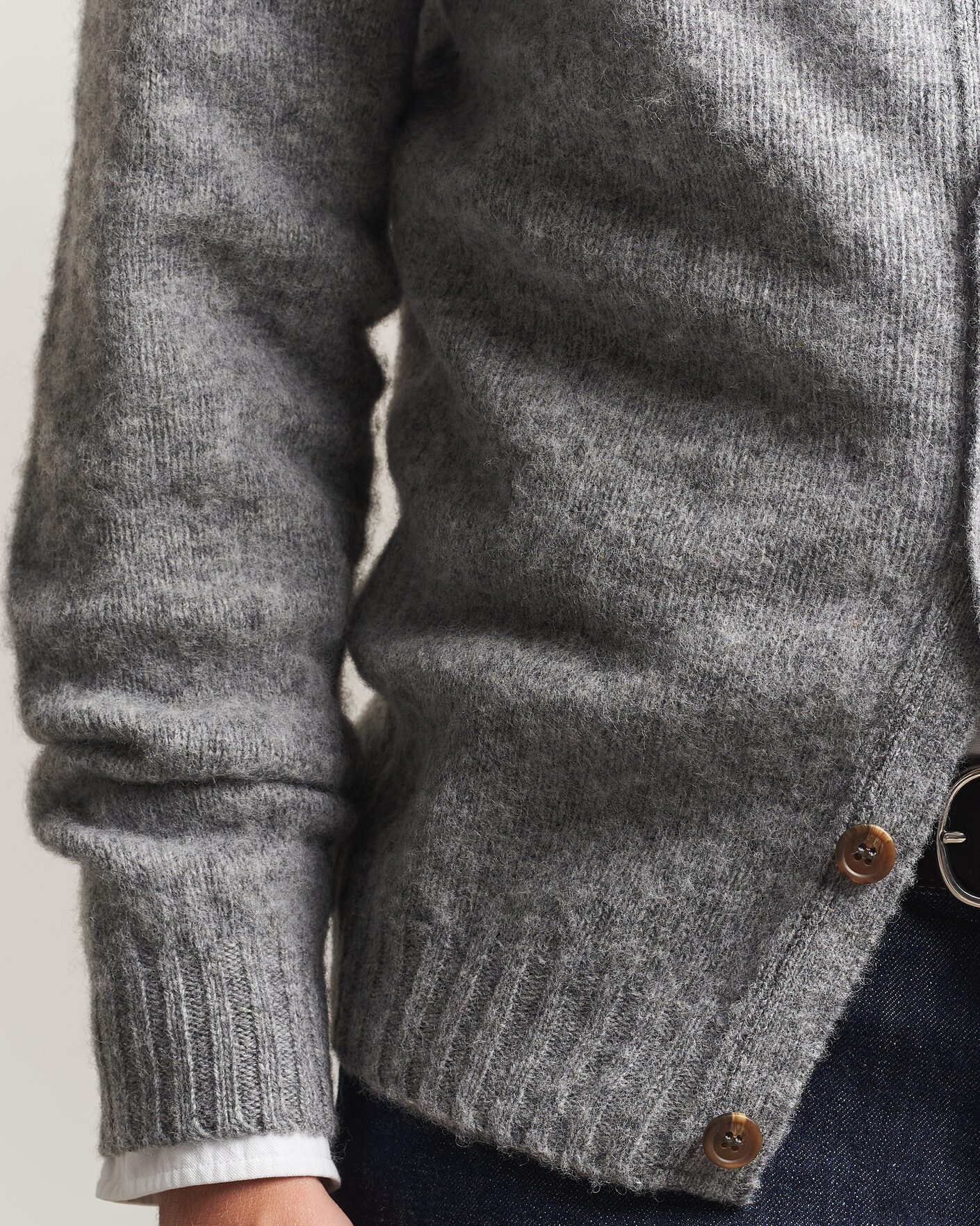 Herr | Tröjor | Harley Of Scotland | Brushed Supersoft Lambswool Cardigan Mid Grey