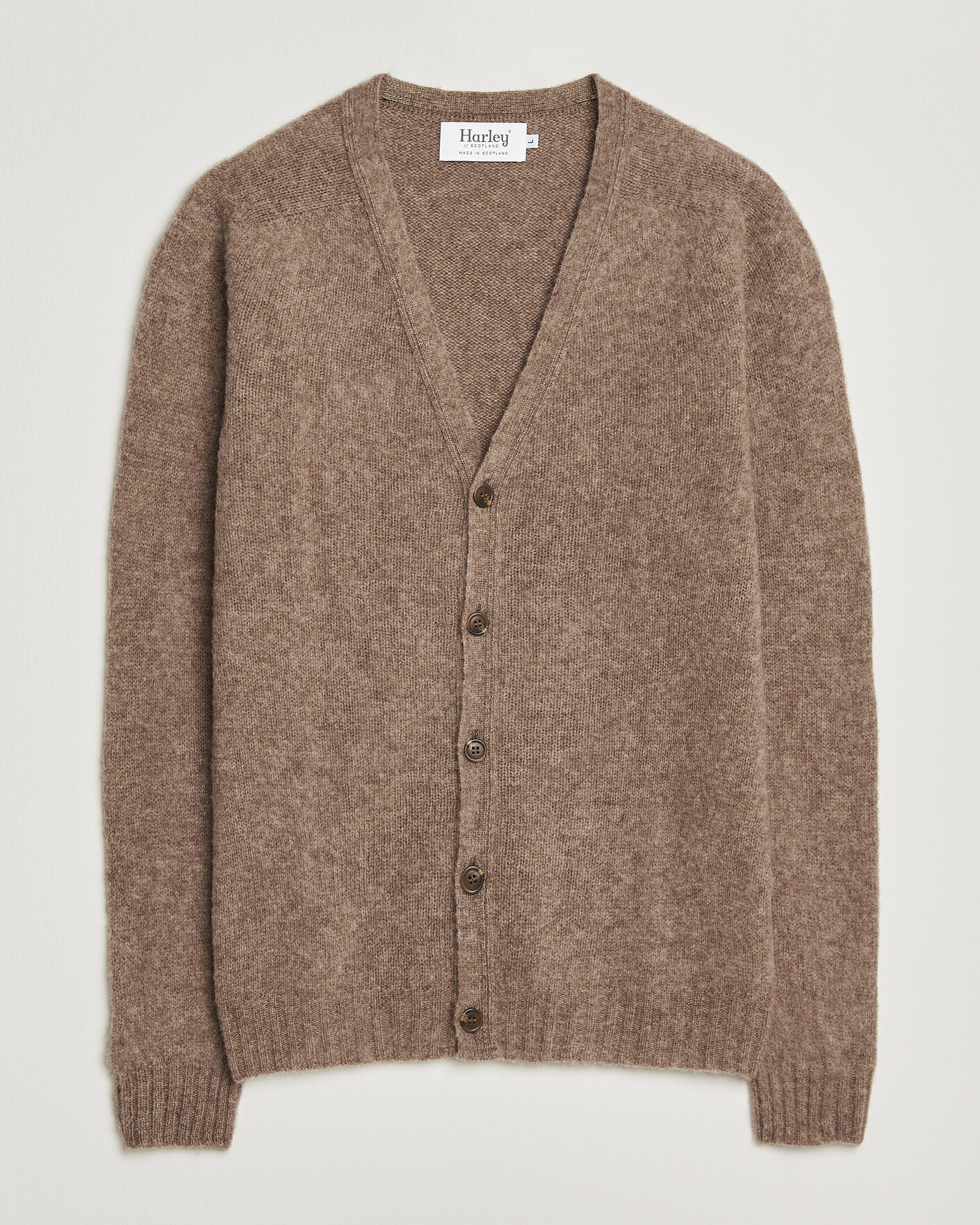 Herr | Tröjor | Harley Of Scotland | Brushed Supersoft Lambswool Cardigan Tundra