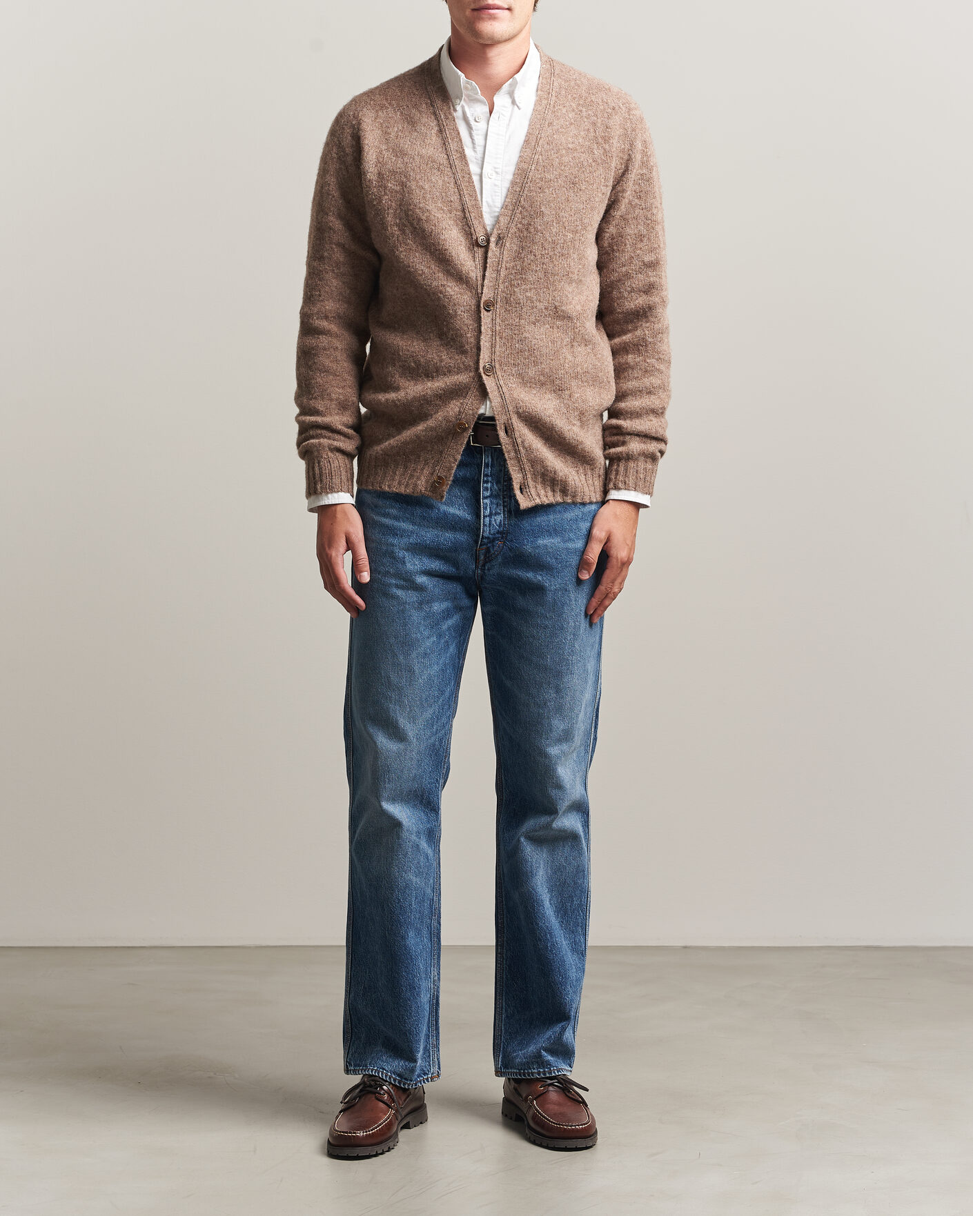 Herr | Tröjor | Harley Of Scotland | Brushed Supersoft Lambswool Cardigan Tundra