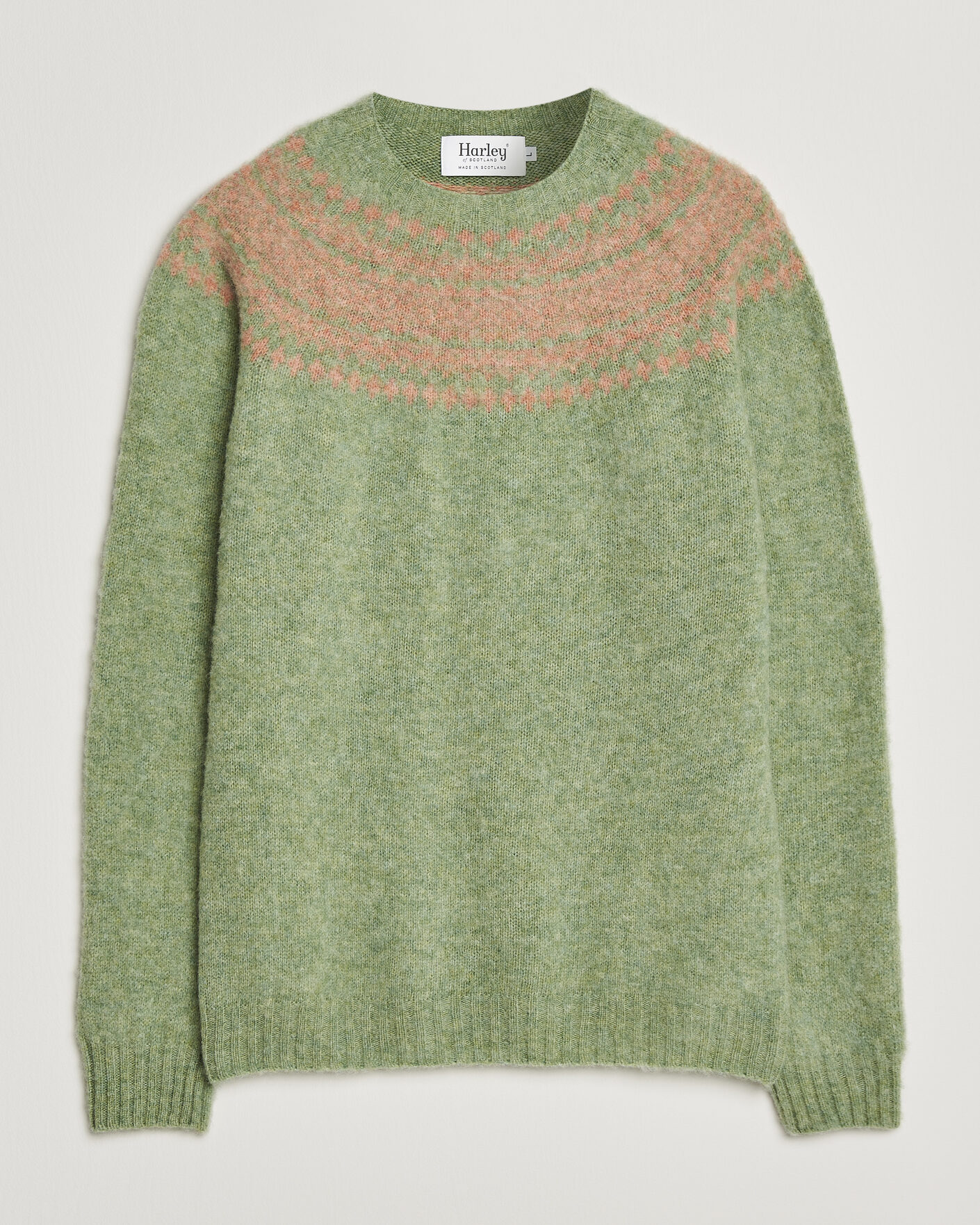 Herr | Tröjor | Harley Of Scotland | Brushed Supersoft Lambswool Yolk Fairisle Sage/Parfait