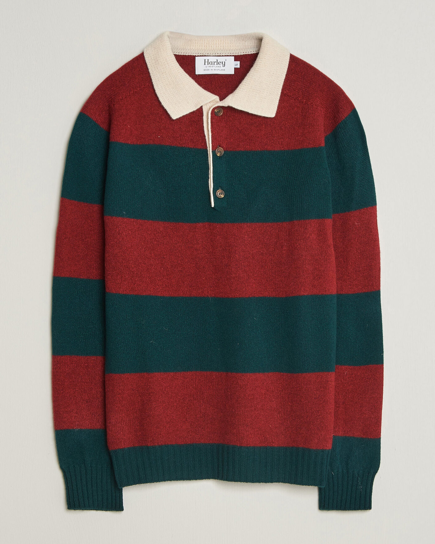 Herr | Tröjor | Harley Of Scotland | Supersoft 2ply Lambswool Rugby Green/Red