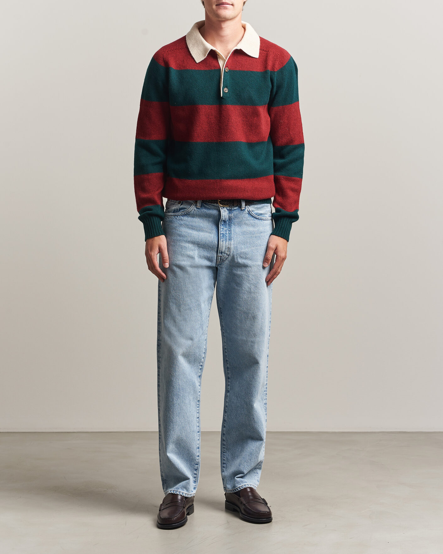 Herr | Tröjor | Harley Of Scotland | Supersoft 2ply Lambswool Rugby Green/Red