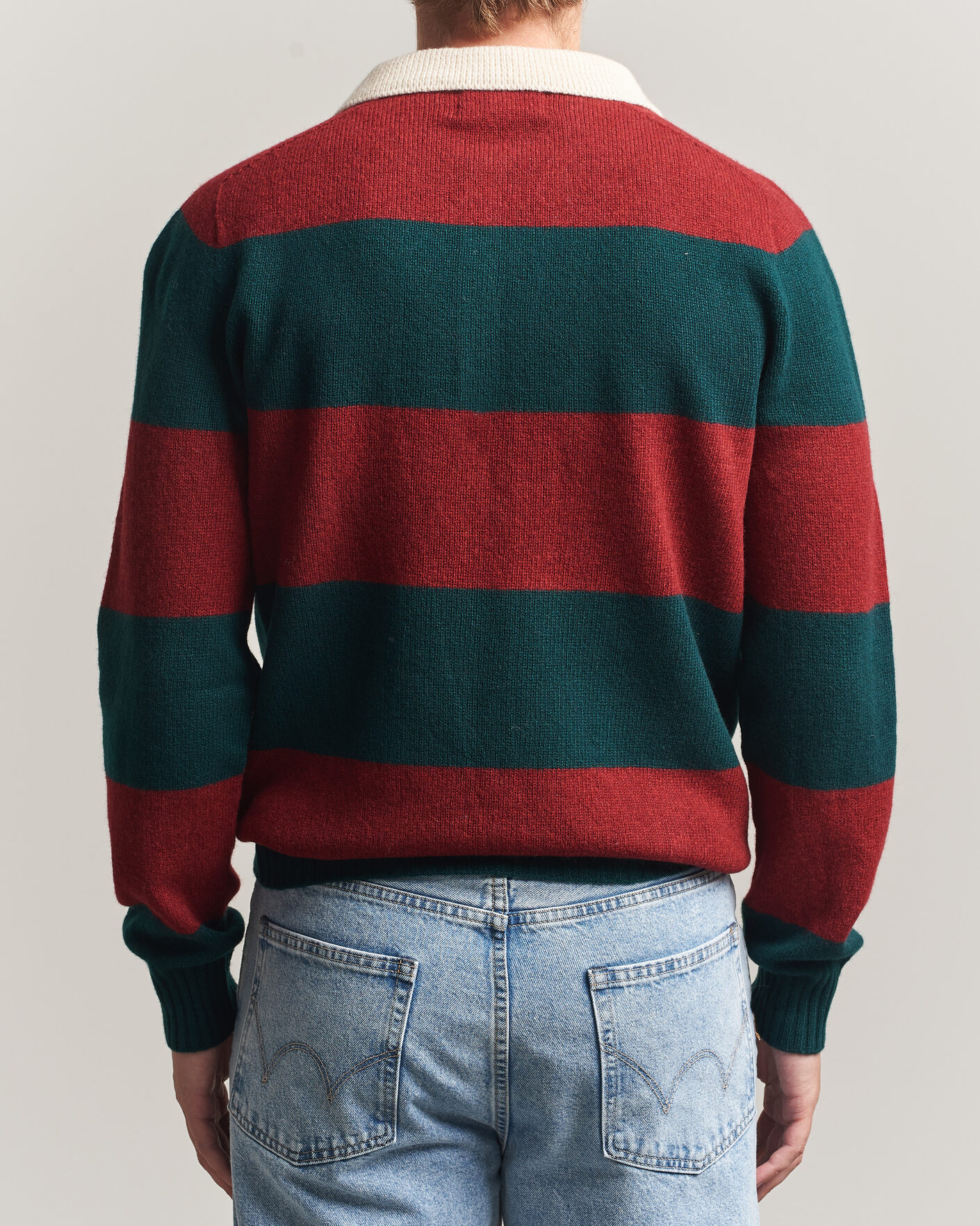 Herr | Tröjor | Harley Of Scotland | Supersoft 2ply Lambswool Rugby Green/Red