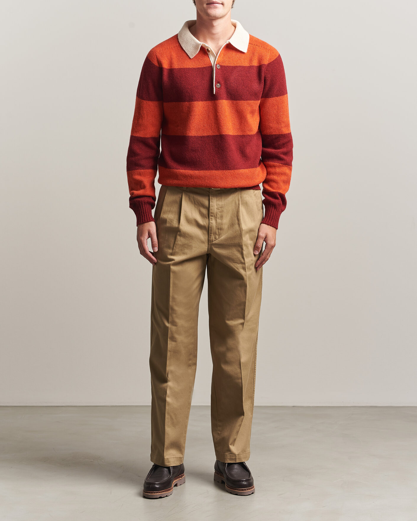 Herr | Tröjor | Harley Of Scotland | Supersoft 2ply Lambswool Rugby Red/Orange