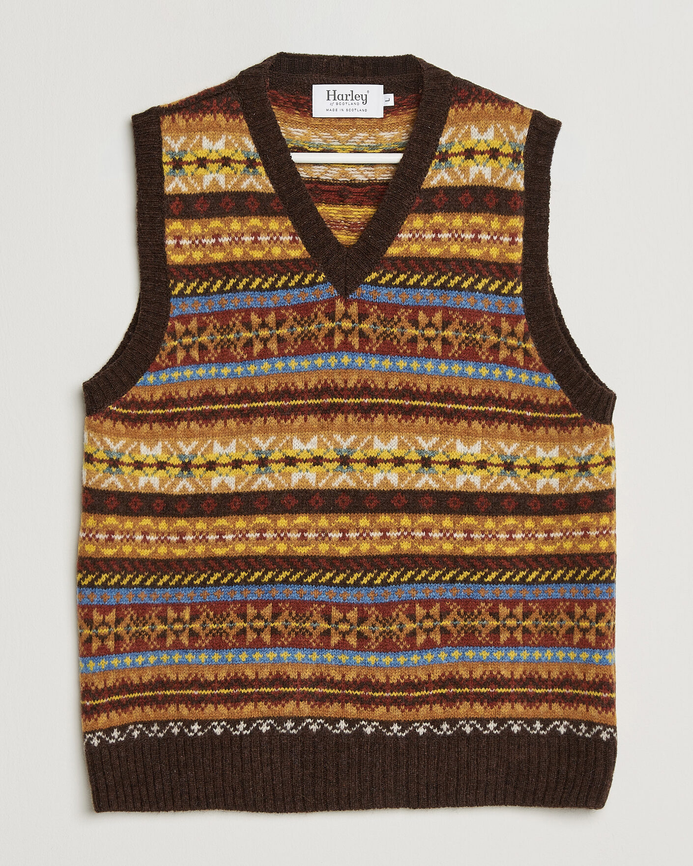 Herr | Tröjor | Harley Of Scotland | Supersoft 2ply Lambswool Fairisle Vest Marron