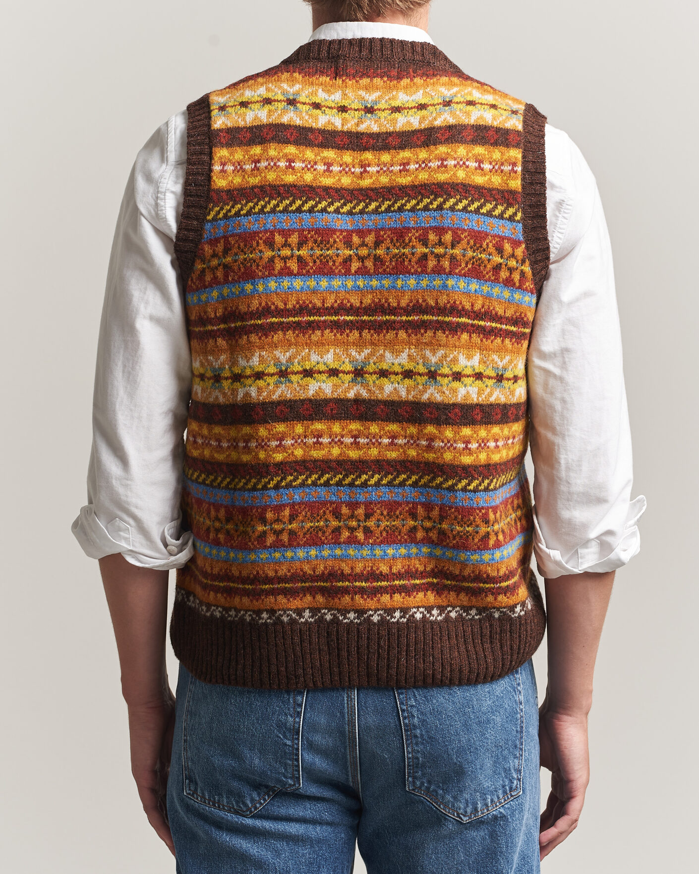 Herr | Tröjor | Harley Of Scotland | Supersoft 2ply Lambswool Fairisle Vest Marron