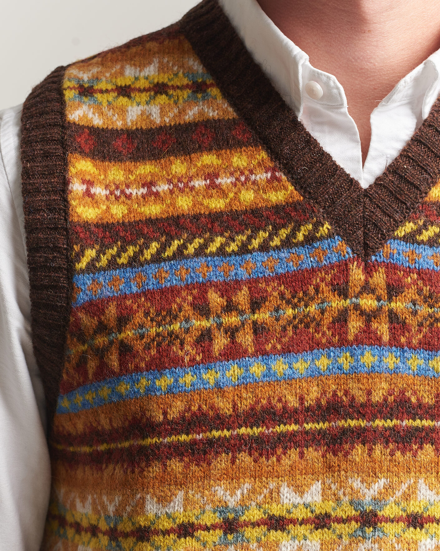 Herr | Tröjor | Harley Of Scotland | Supersoft 2ply Lambswool Fairisle Vest Marron