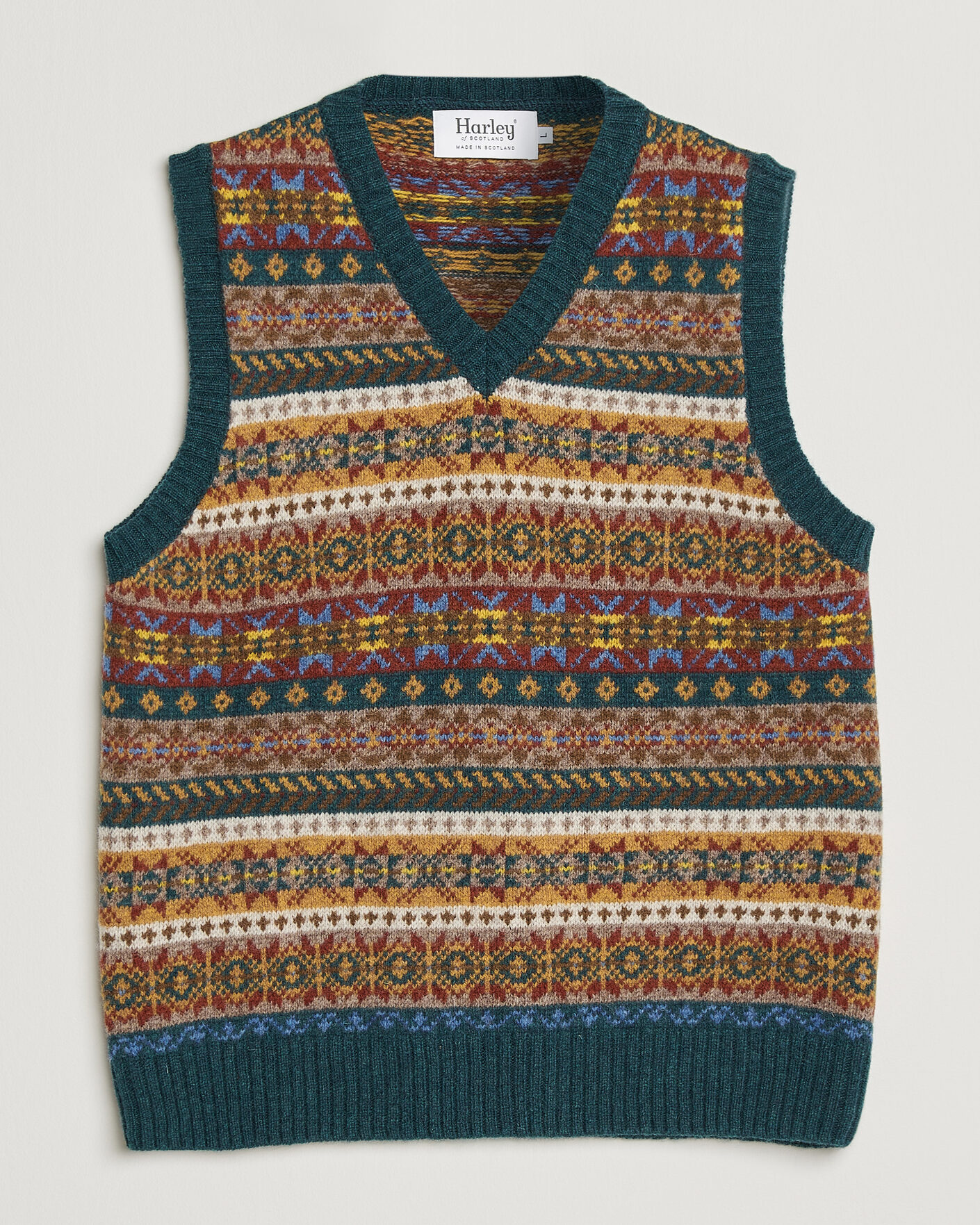 Herr | Tröjor | Harley Of Scotland | Supersoft 2ply Lambswool Fairisle Vest Tempest