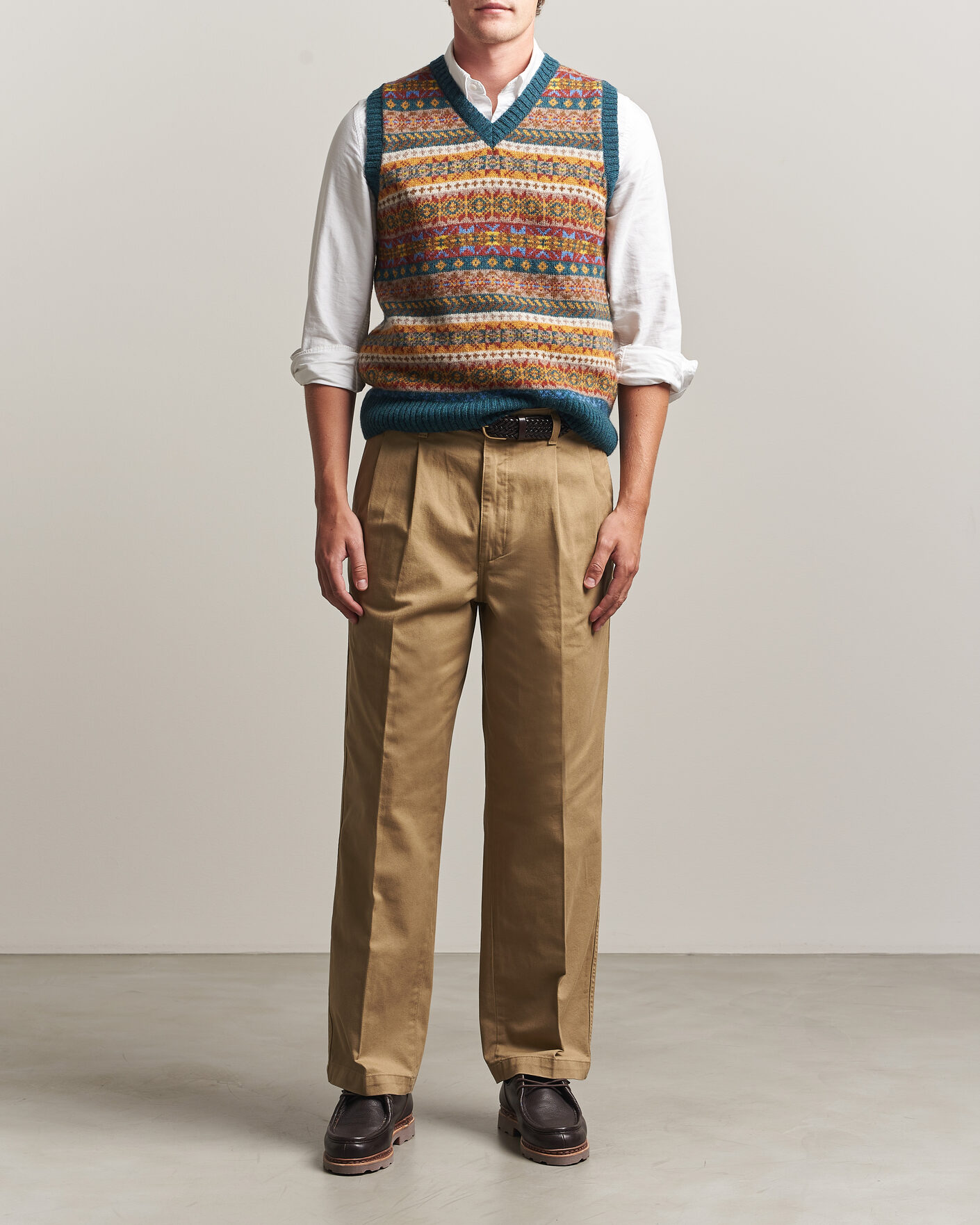 Herr | Tröjor | Harley Of Scotland | Supersoft 2ply Lambswool Fairisle Vest Tempest