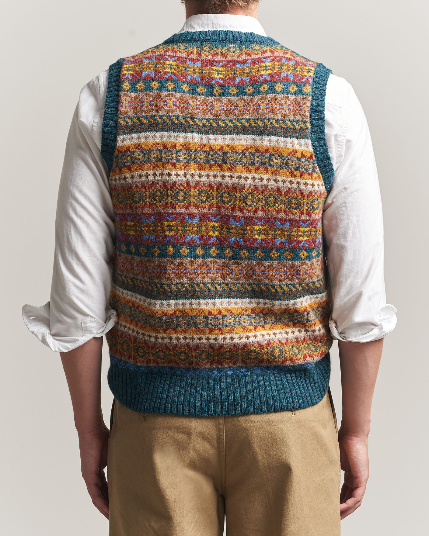 Herr | Tröjor | Harley Of Scotland | Supersoft 2ply Lambswool Fairisle Vest Tempest